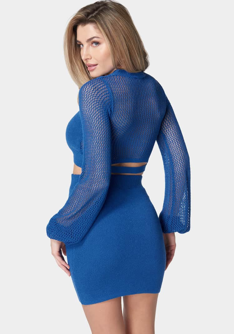 Open Knit Balloon Sleeve 2 Piece Sweater Set_107961_Galactic Cobalt_03