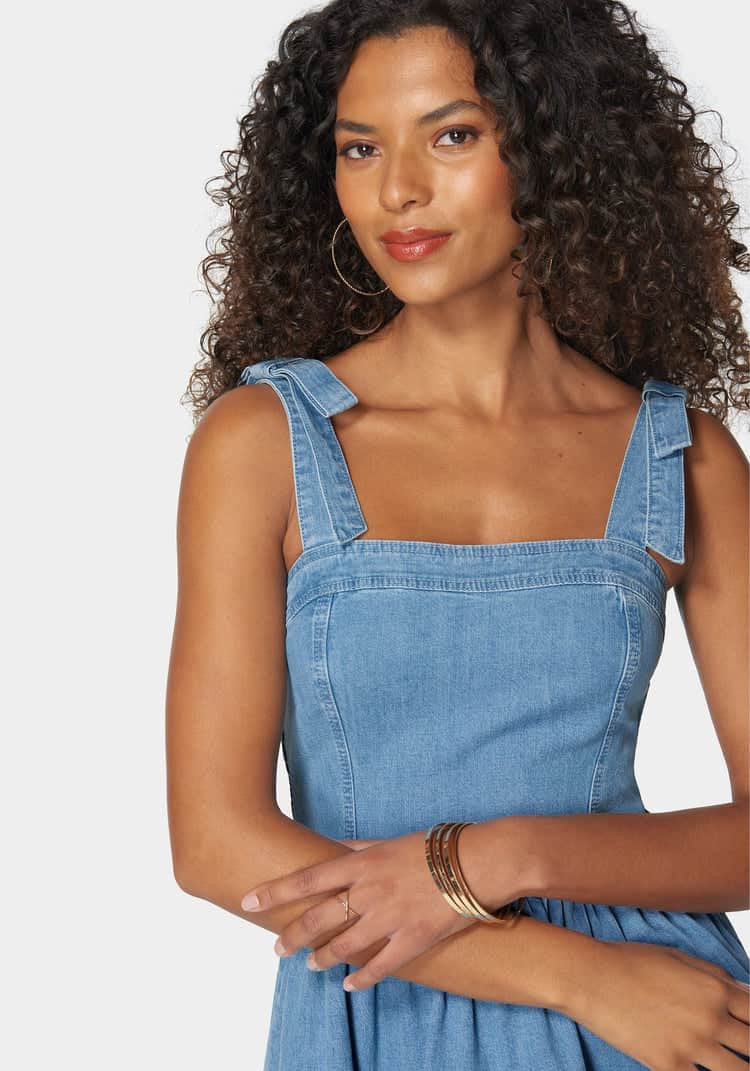 Bow Detail Fit And Flare Denim Dress_108046_Light Blue Wash_04