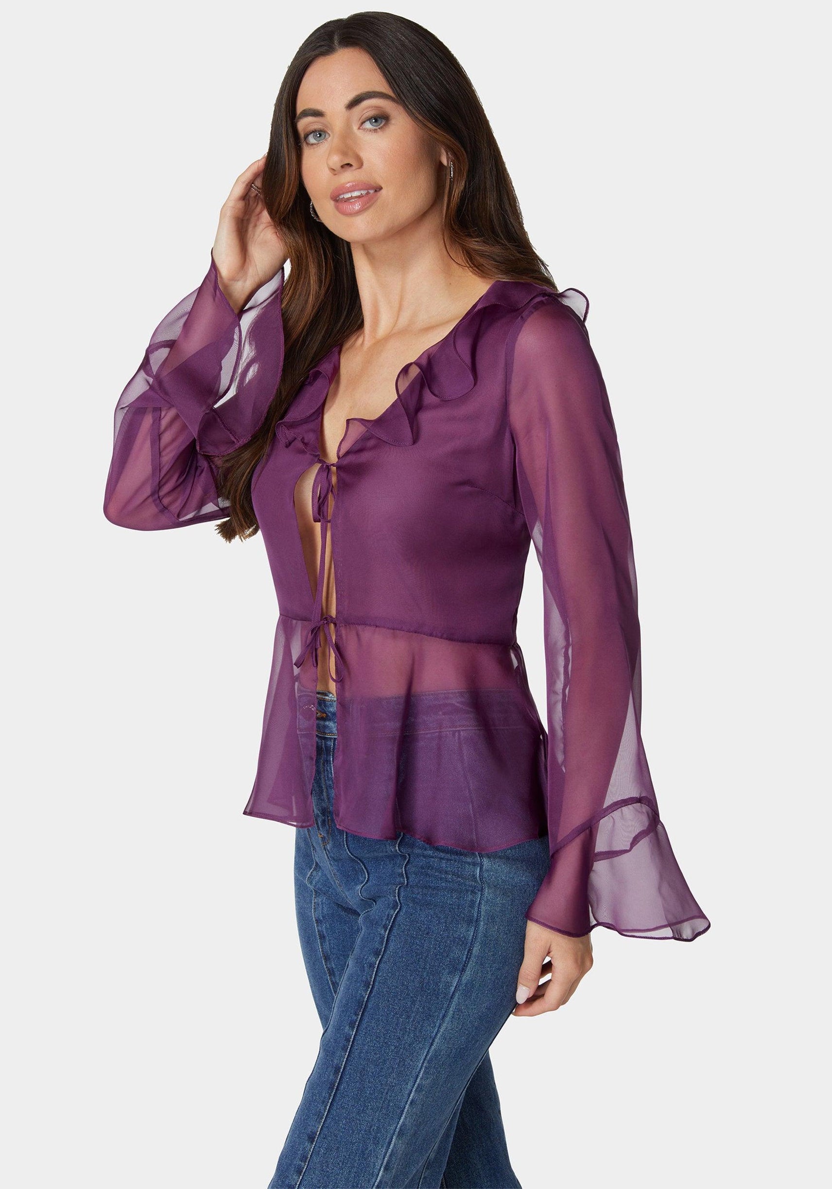 Chiffon Fit & Flare Tie Front Blouse_108209_Dahlia_02