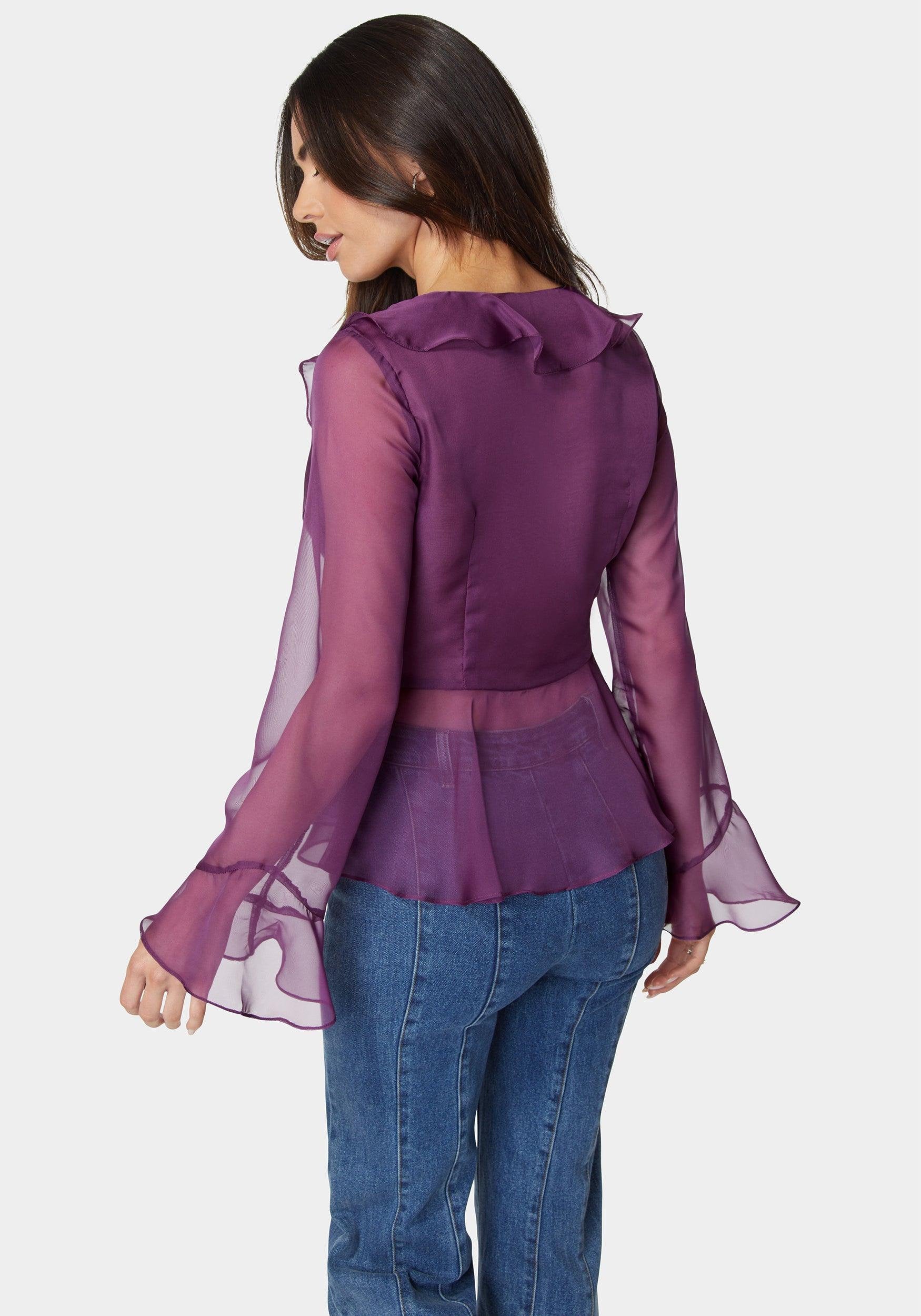 Chiffon Fit & Flare Tie Front Blouse_108209_Dahlia_03