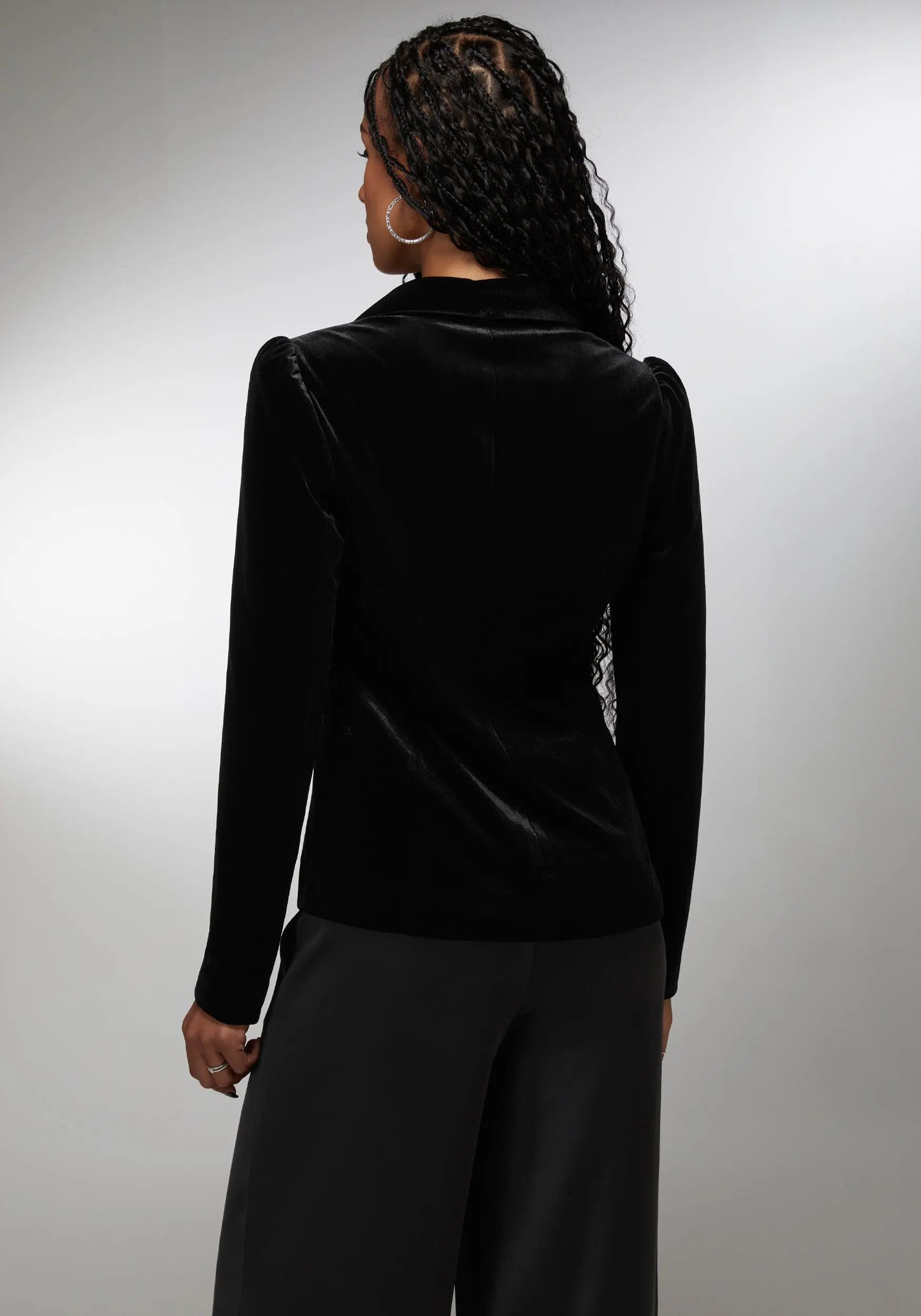 Bebe X Ciara Corset Illusion Velour & Organza Tailored Blazer_108455_BLACK_03