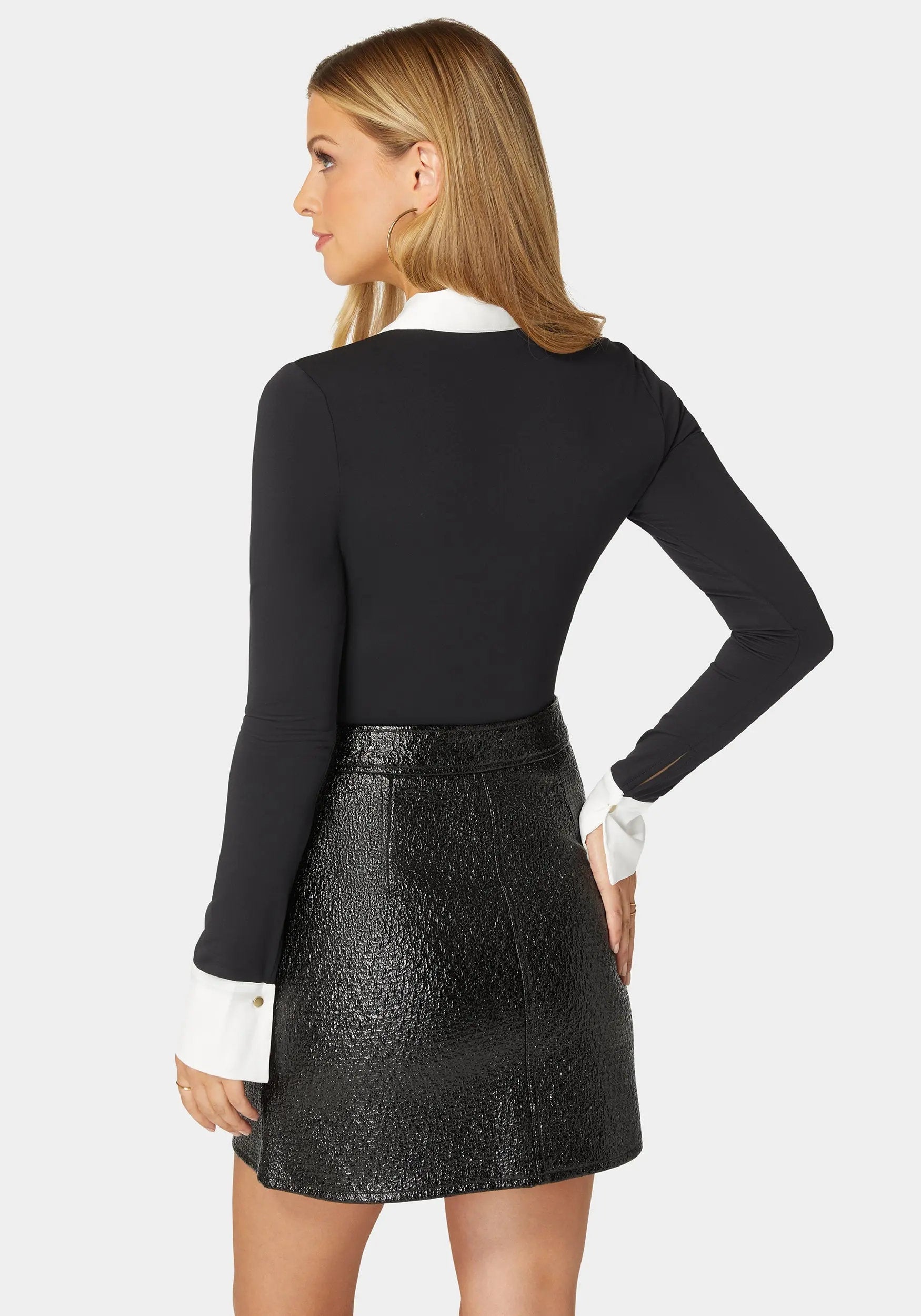 Henley Satin Combo Knit Bodysuit_108534_BLACK - WHITE ALYSSUM_03