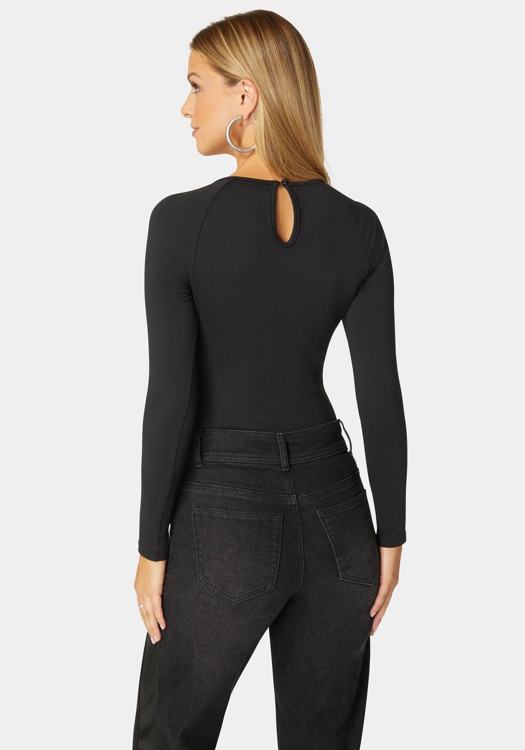Mesh Combo Front Twist Knit Bodysuit_108535_BLACK_03