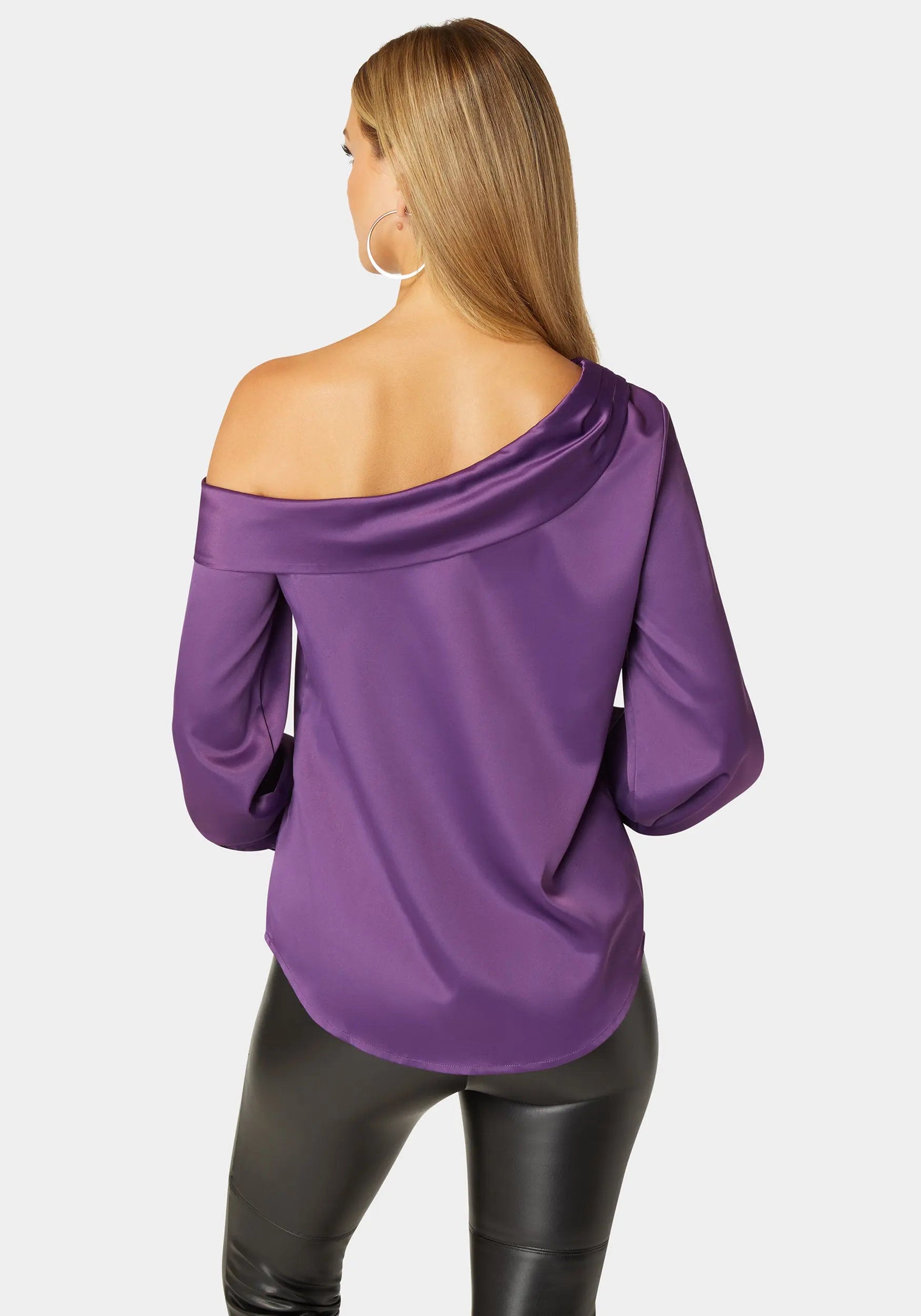 Asymmetrical Long Sleeve Slit Detail Satin Blouse_108536_IMPERIAL PURPLE_03