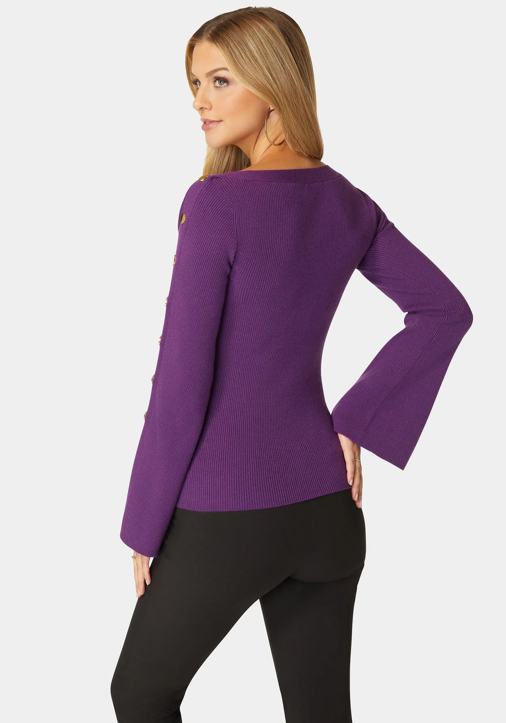 Off Shoulder Bateau Snapped Slit Sweater_108545_IMPERIAL PURPLE_03
