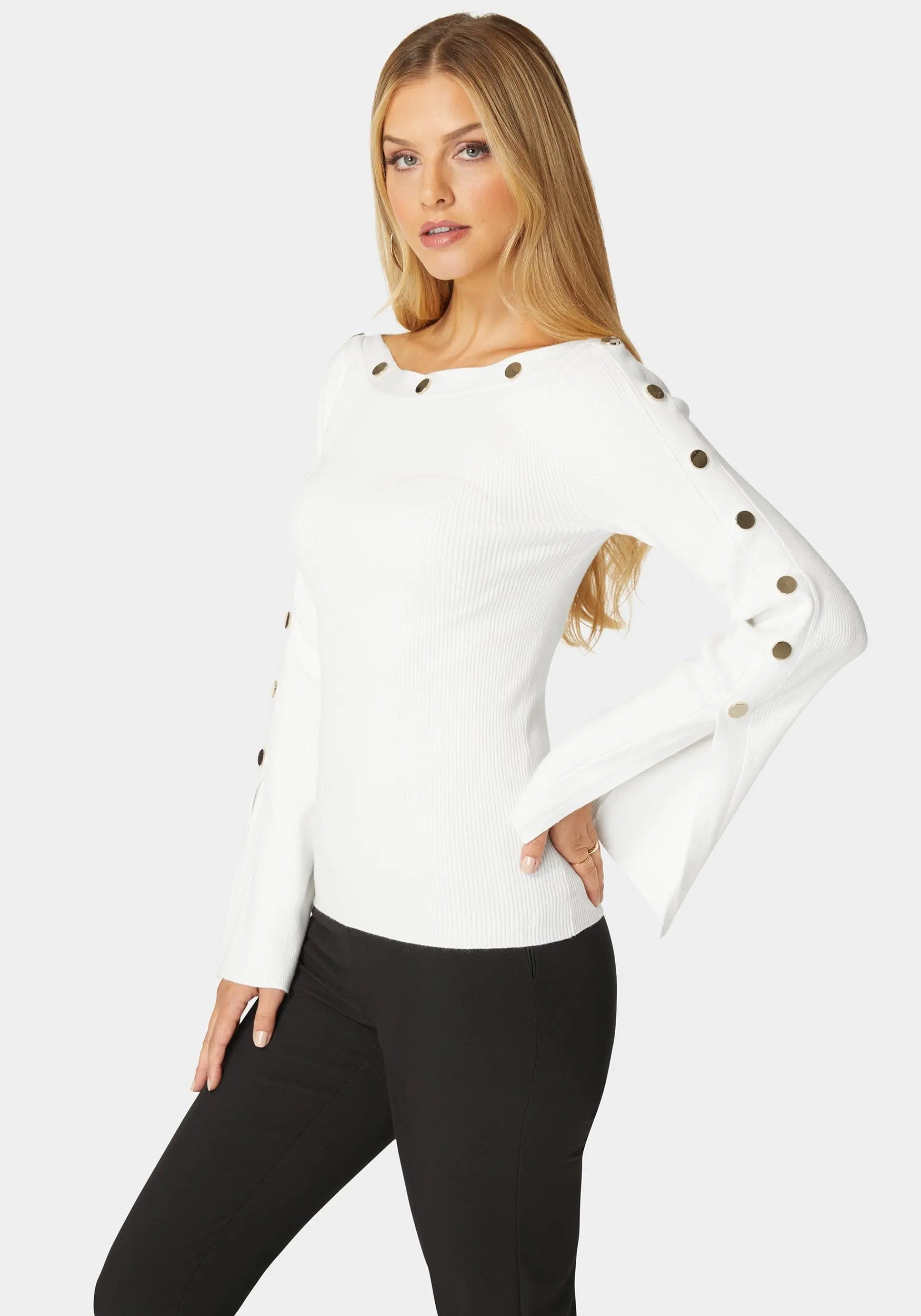 Off Shoulder Bateau Snapped Slit Sweater_108545_WHITE ALYSSUM_02