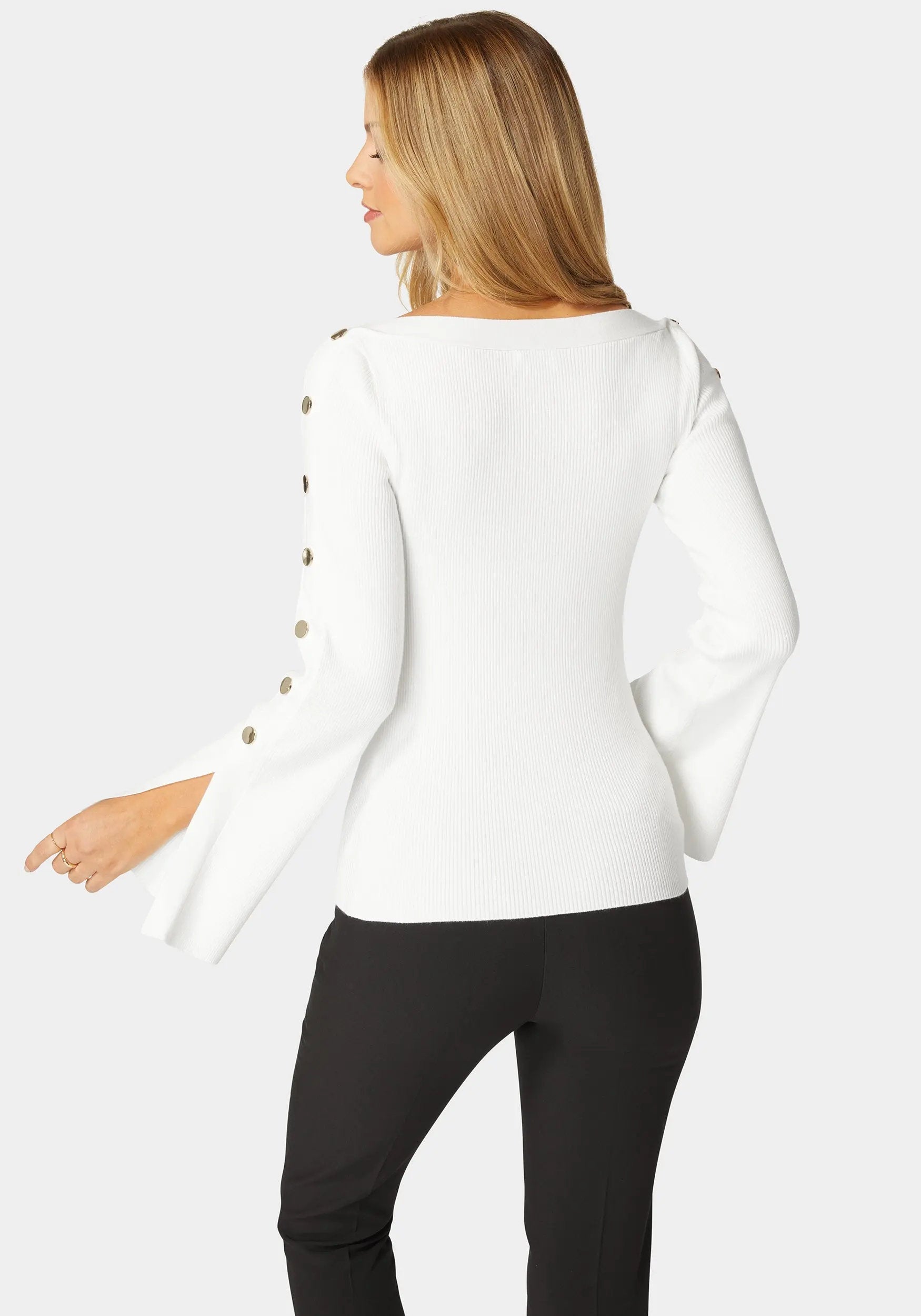 Off Shoulder Bateau Snapped Slit Sweater_108545_WHITE ALYSSUM_03