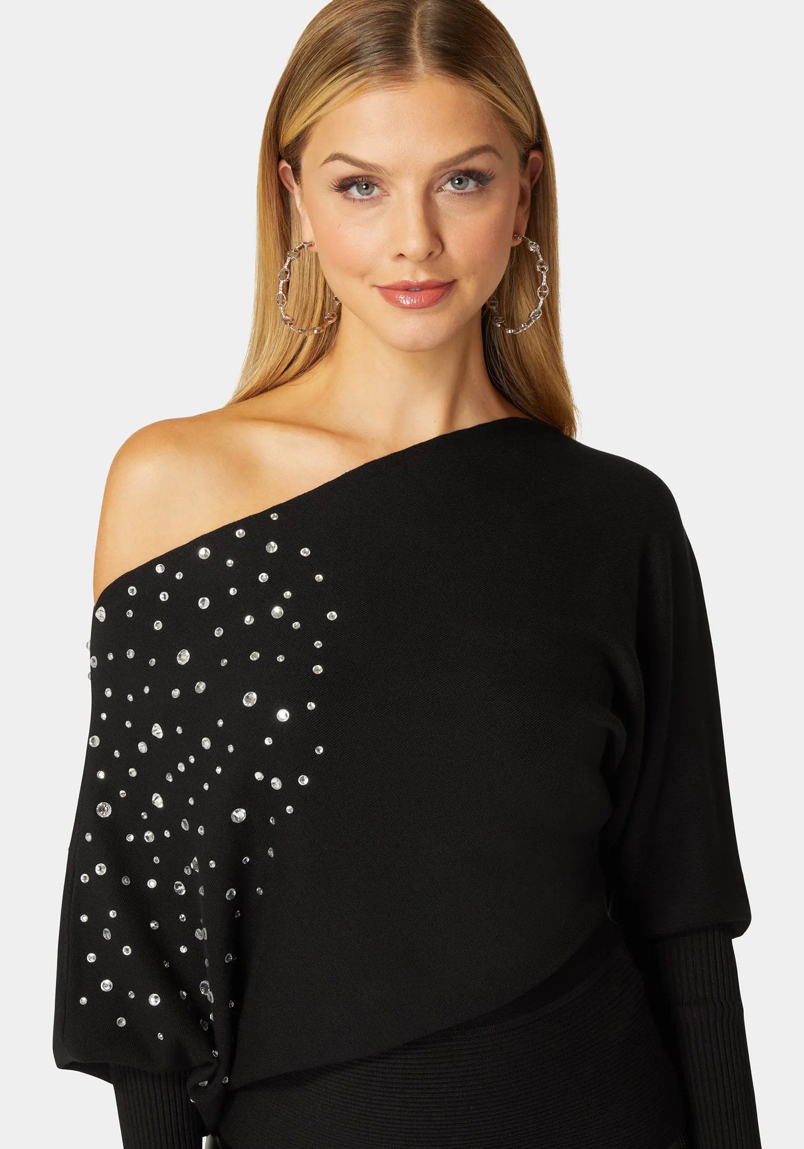 Off Shoulder Studded Dolman Sleeve Sweater_108546_BLACK_04