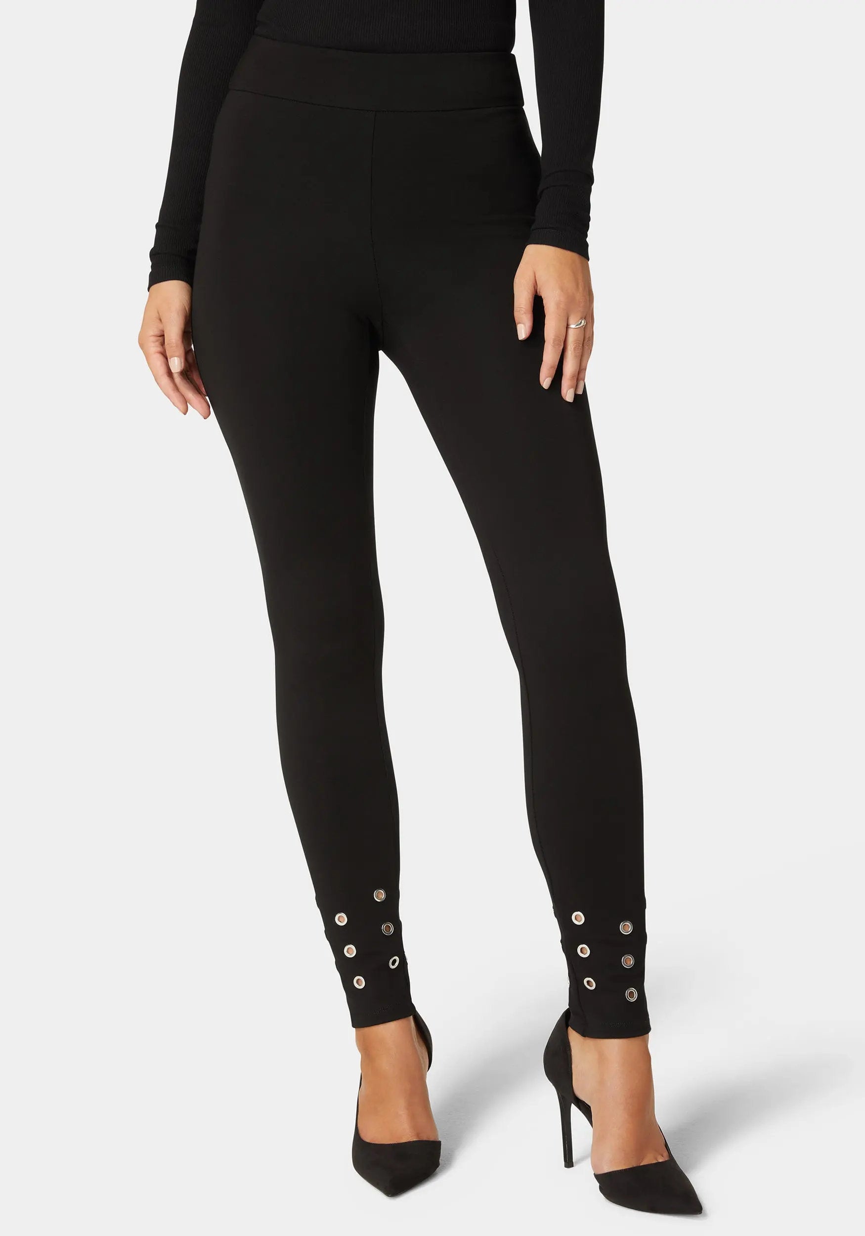 Natural Waist Grommet Detail Knit Legging_108550_BLACK_02
