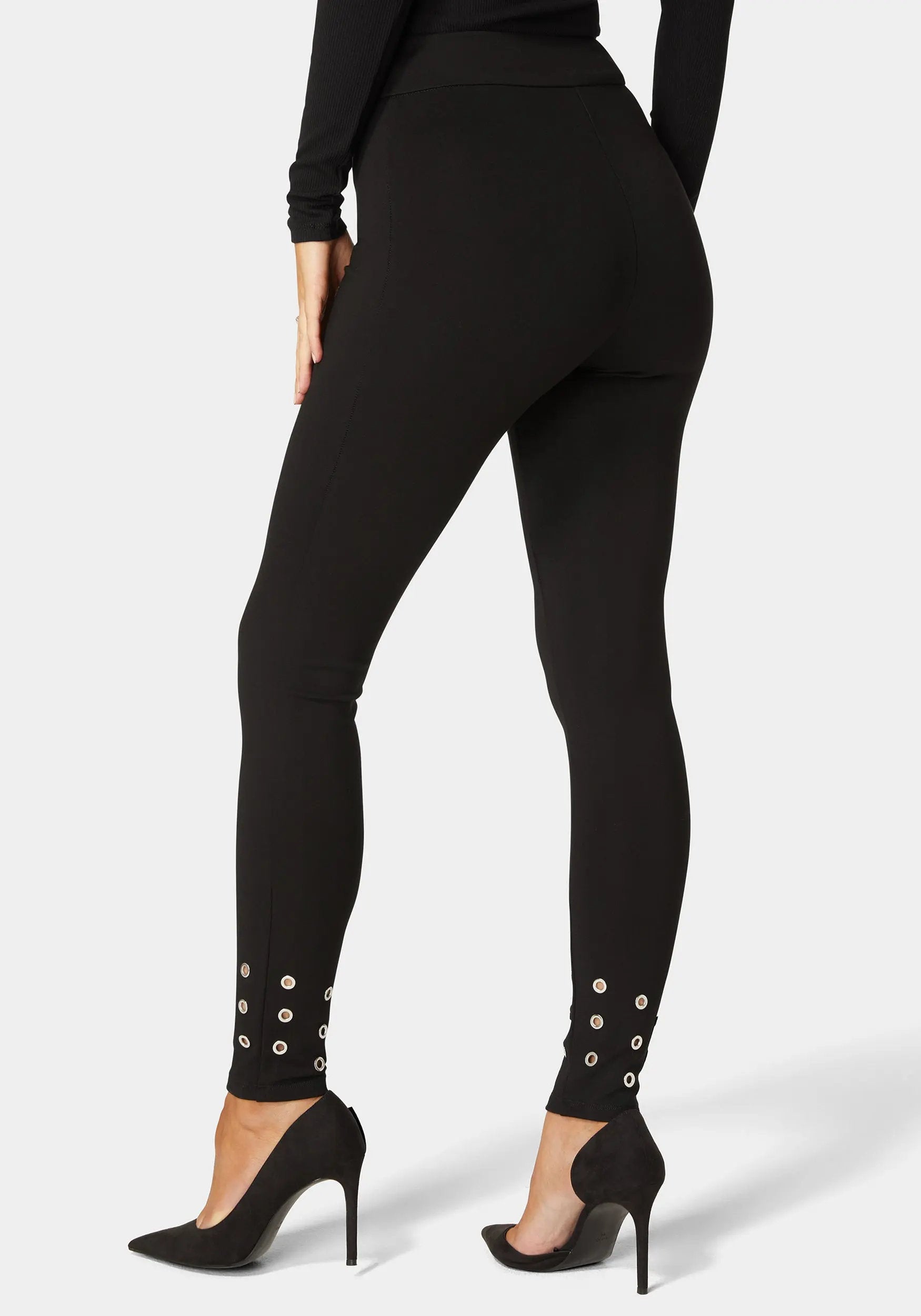 Natural Waist Grommet Detail Knit Legging_108550_BLACK_03