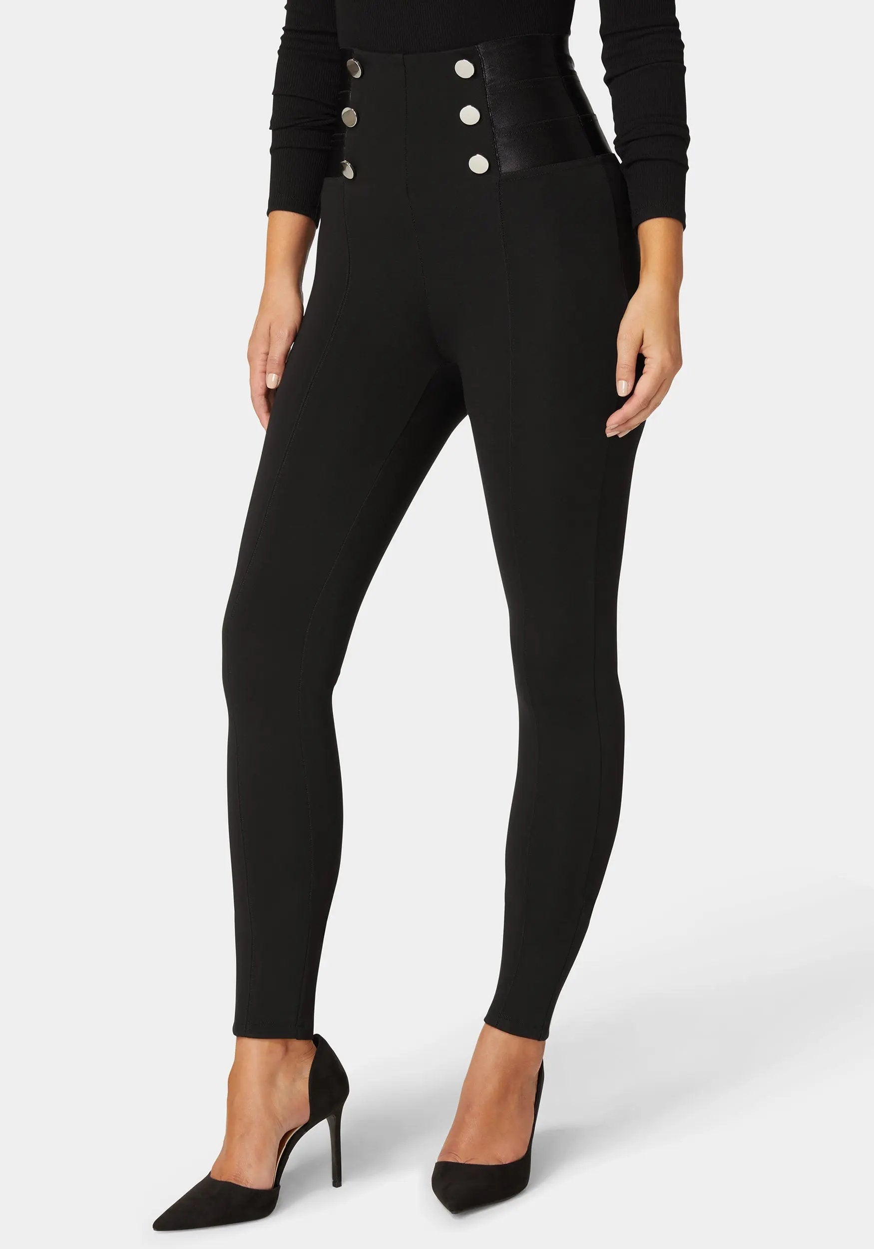 High Waist Elastic Waistband Knit Legging_108551_BLACK_02