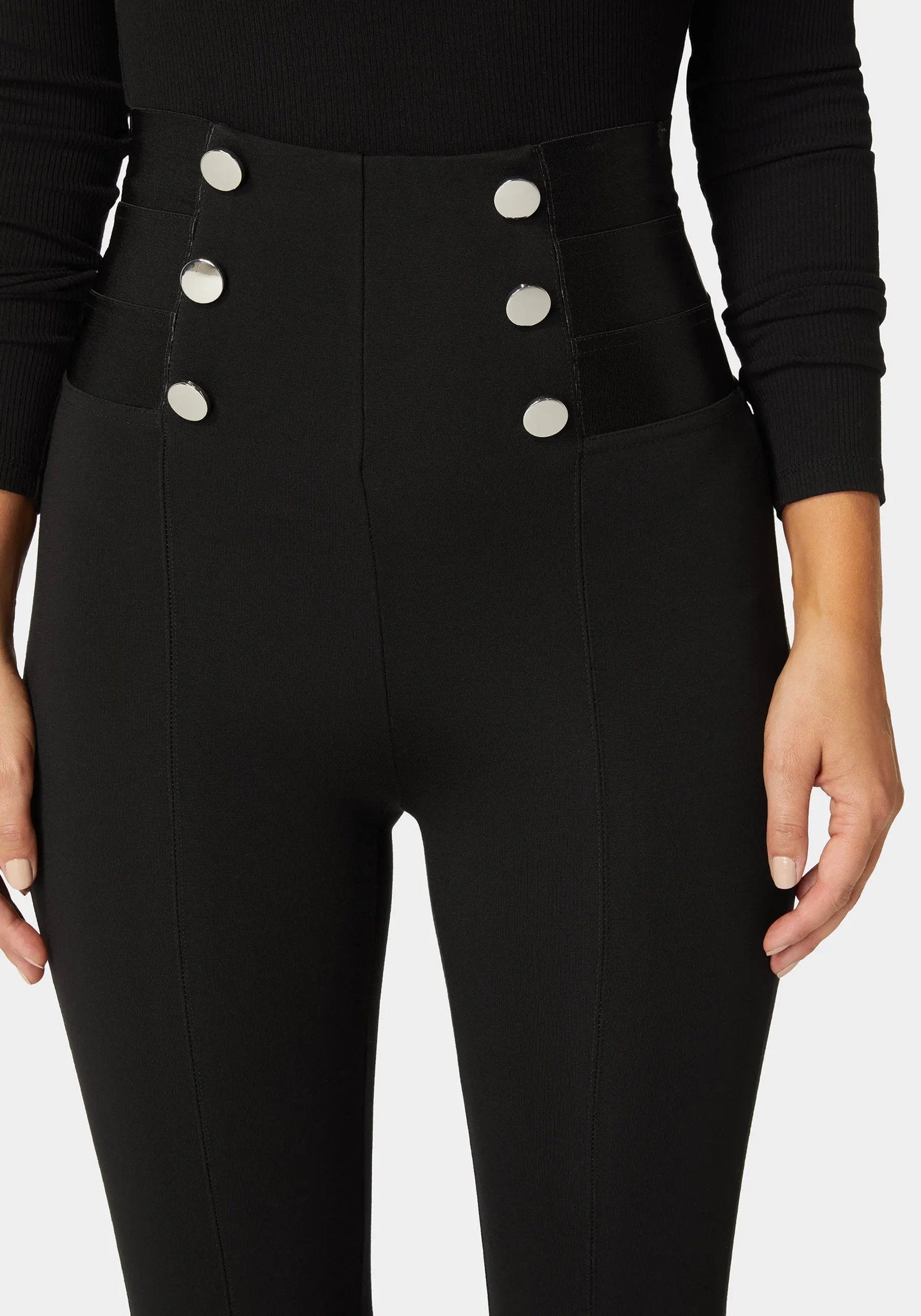 High Waist Elastic Waistband Knit Legging_108551_BLACK_04