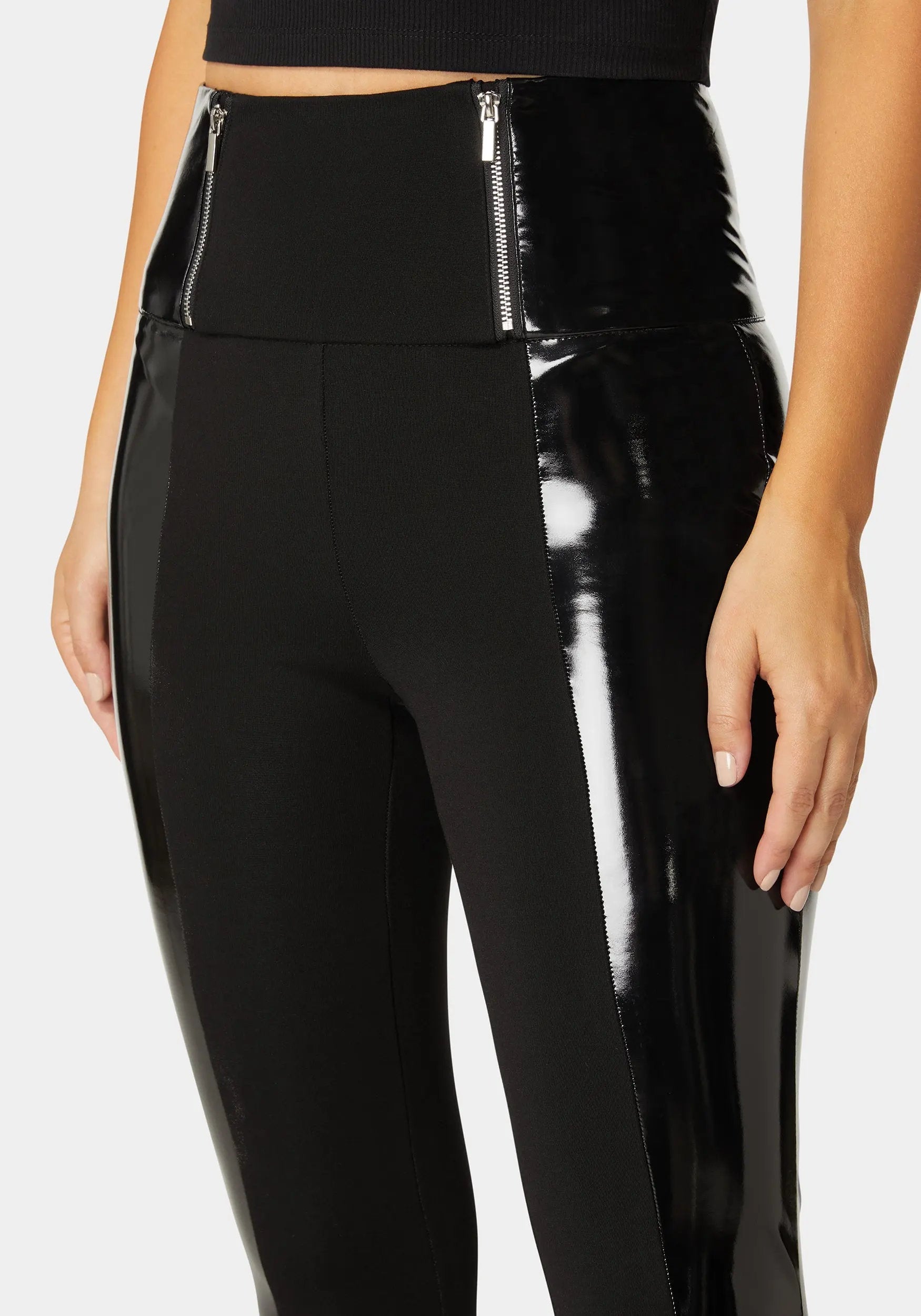 High Waist Zipper Detail Liquid Shine Combo Knit Legging_108552_BLACK_04