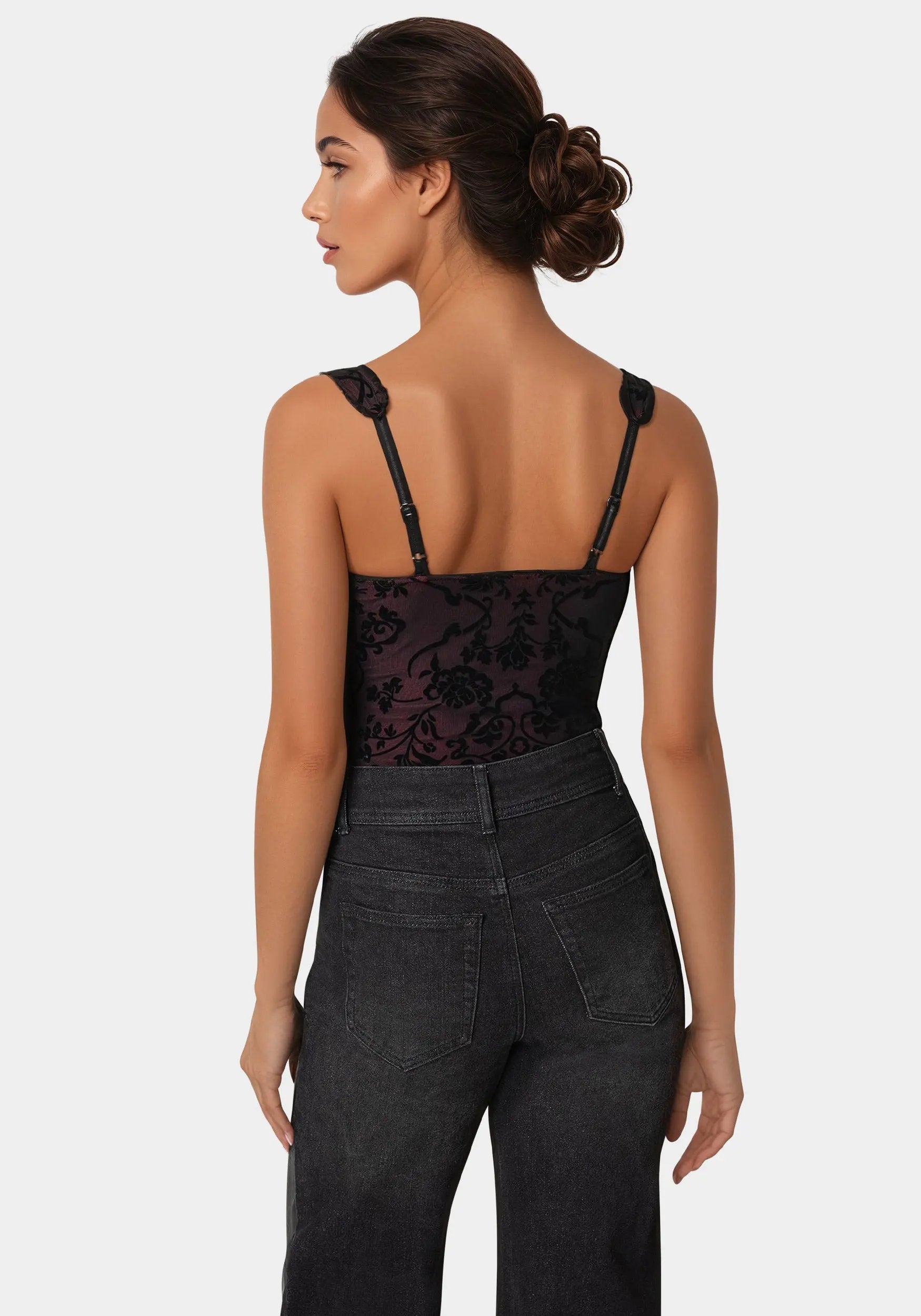 Flocked Mesh Bodysuit_108574_BIKING RED - BLACK_03