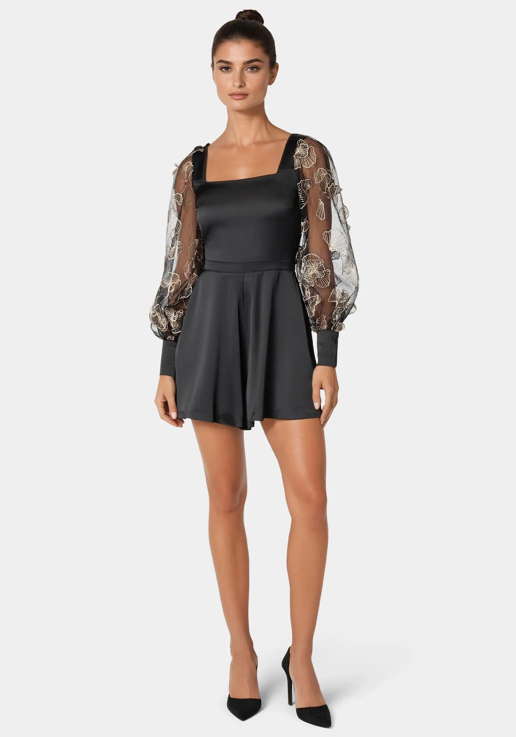 Gold Floral Lurex Combo Satin Romper_108597_BLACK - GOLD_01