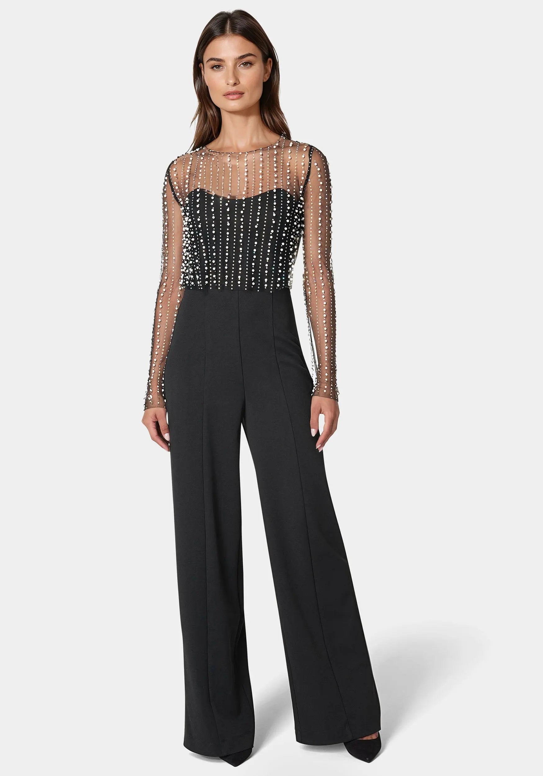 Palazzo Leg Jumpsuit with Studded Pearl Top_108601_BLACK_01