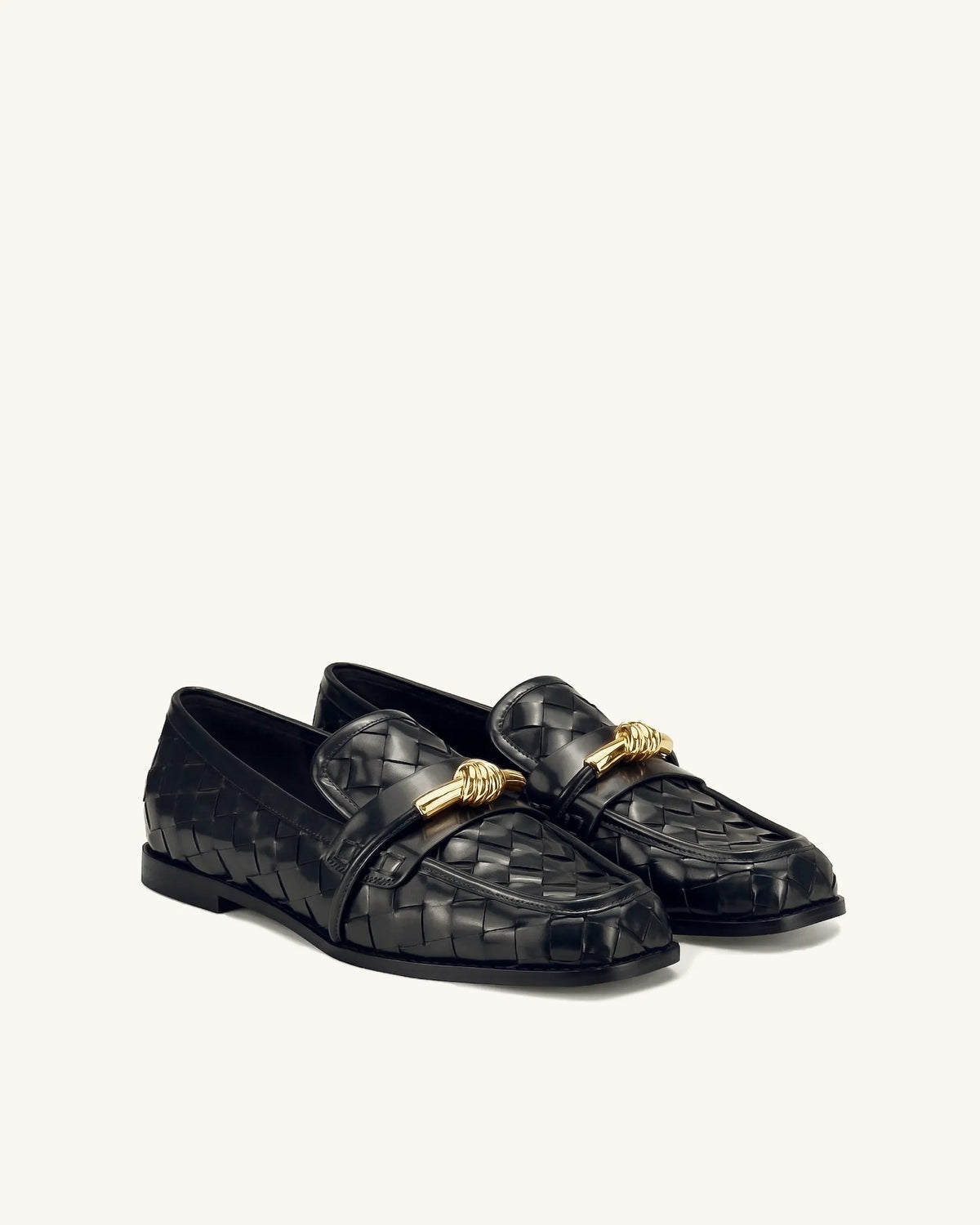 JW Pei Black Women Elowen Woven Horsebit Loafers SKU: 10LS26X002-1_Black Image 01