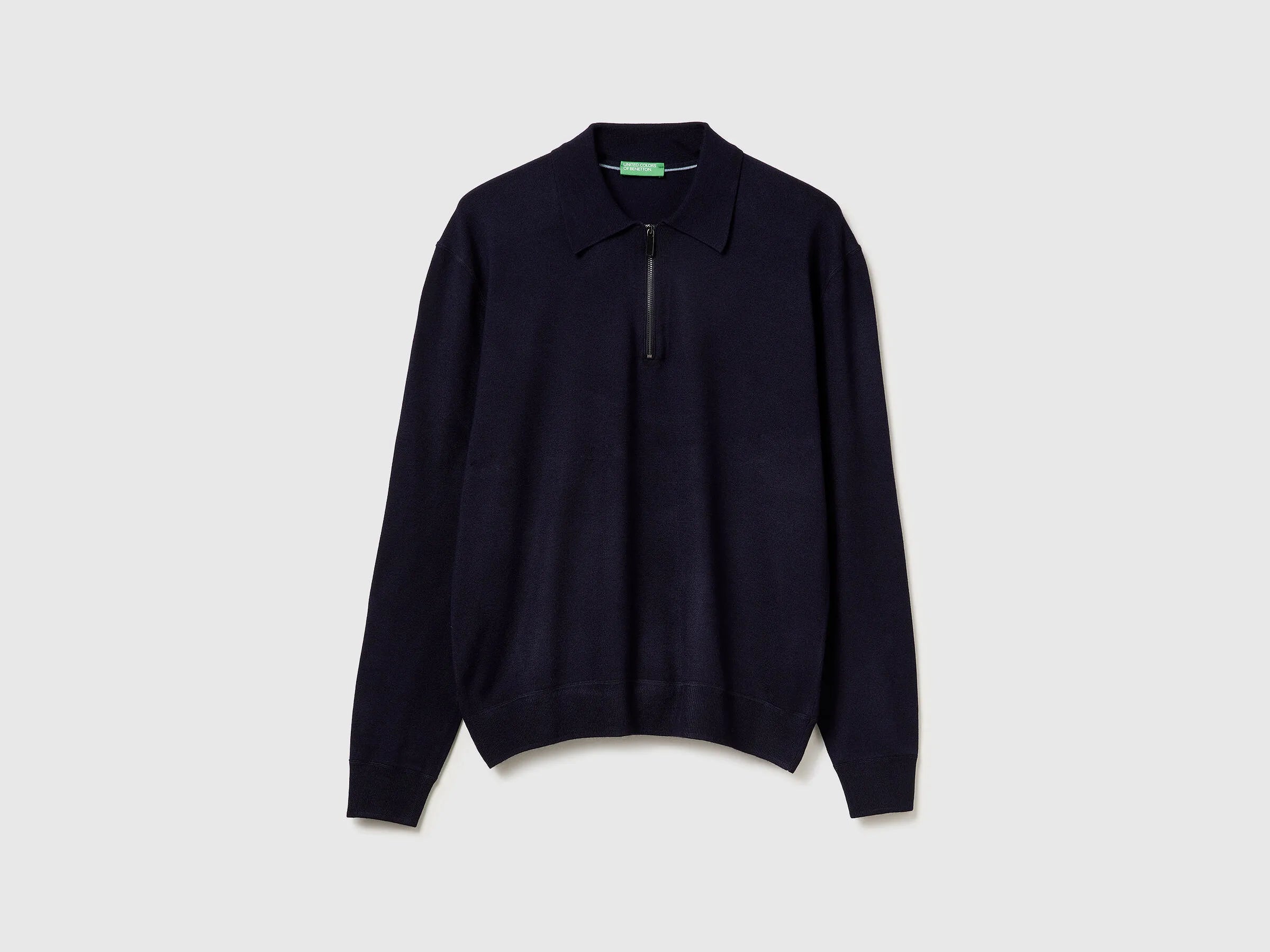 Benetton_Dark Blue_Knit Polo in Viscose Blend_110XU301L_3C1_01