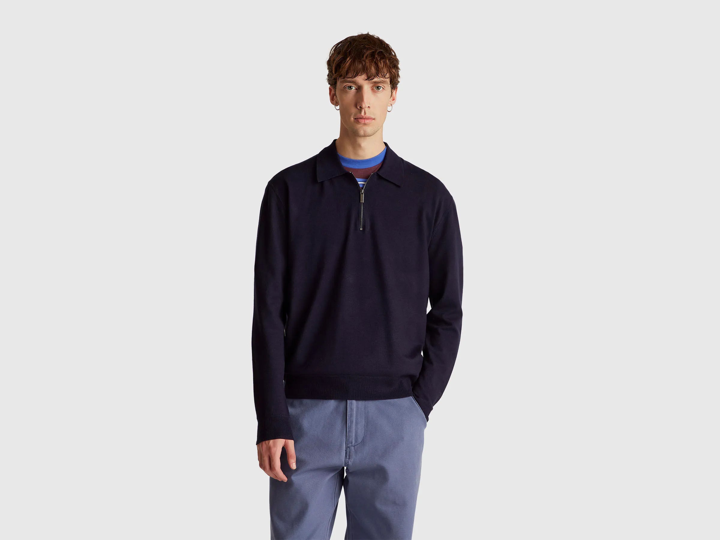 Benetton_Dark Blue_Knit Polo in Viscose Blend_110XU301L_3C1_01