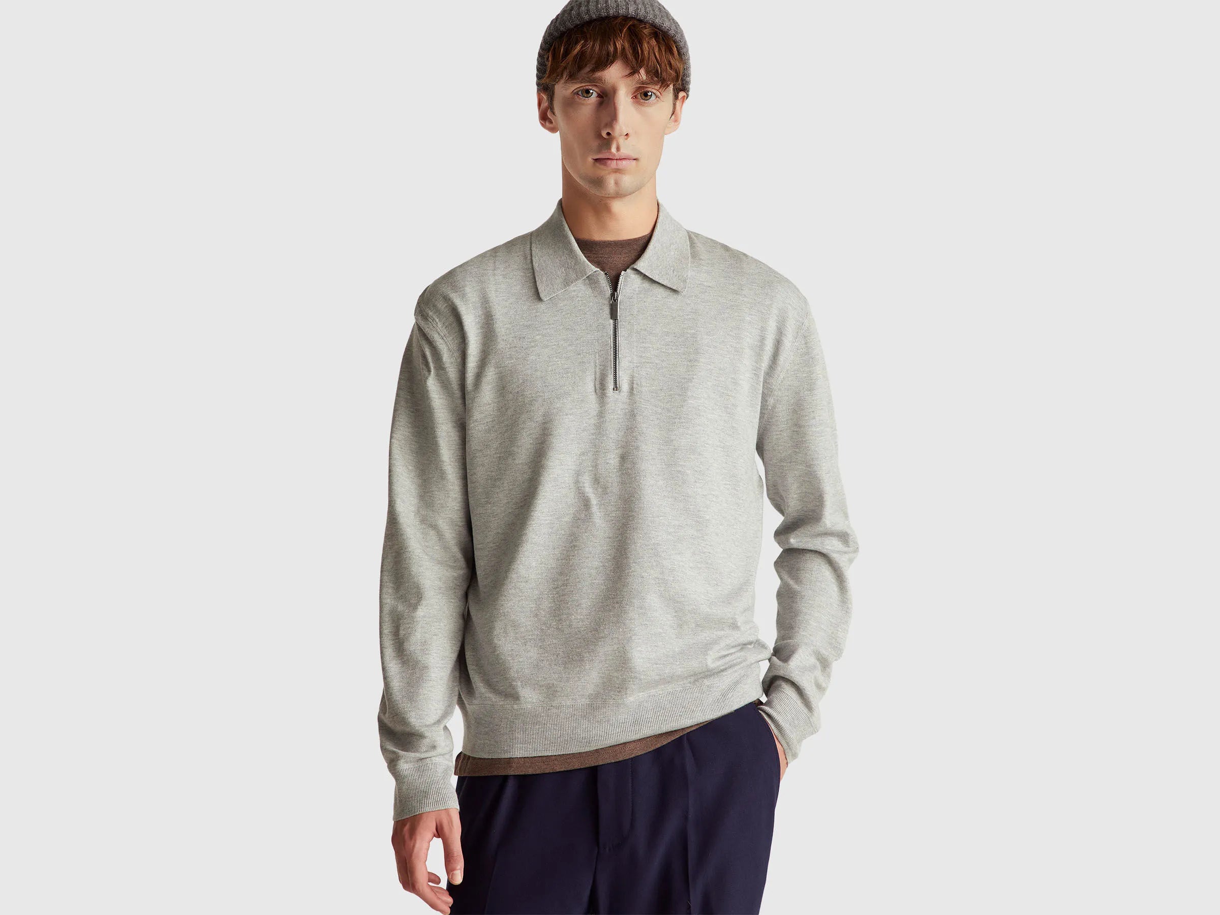 Benetton_Light Gray_Knit Polo in Viscose Blend_110XU301L_501_01