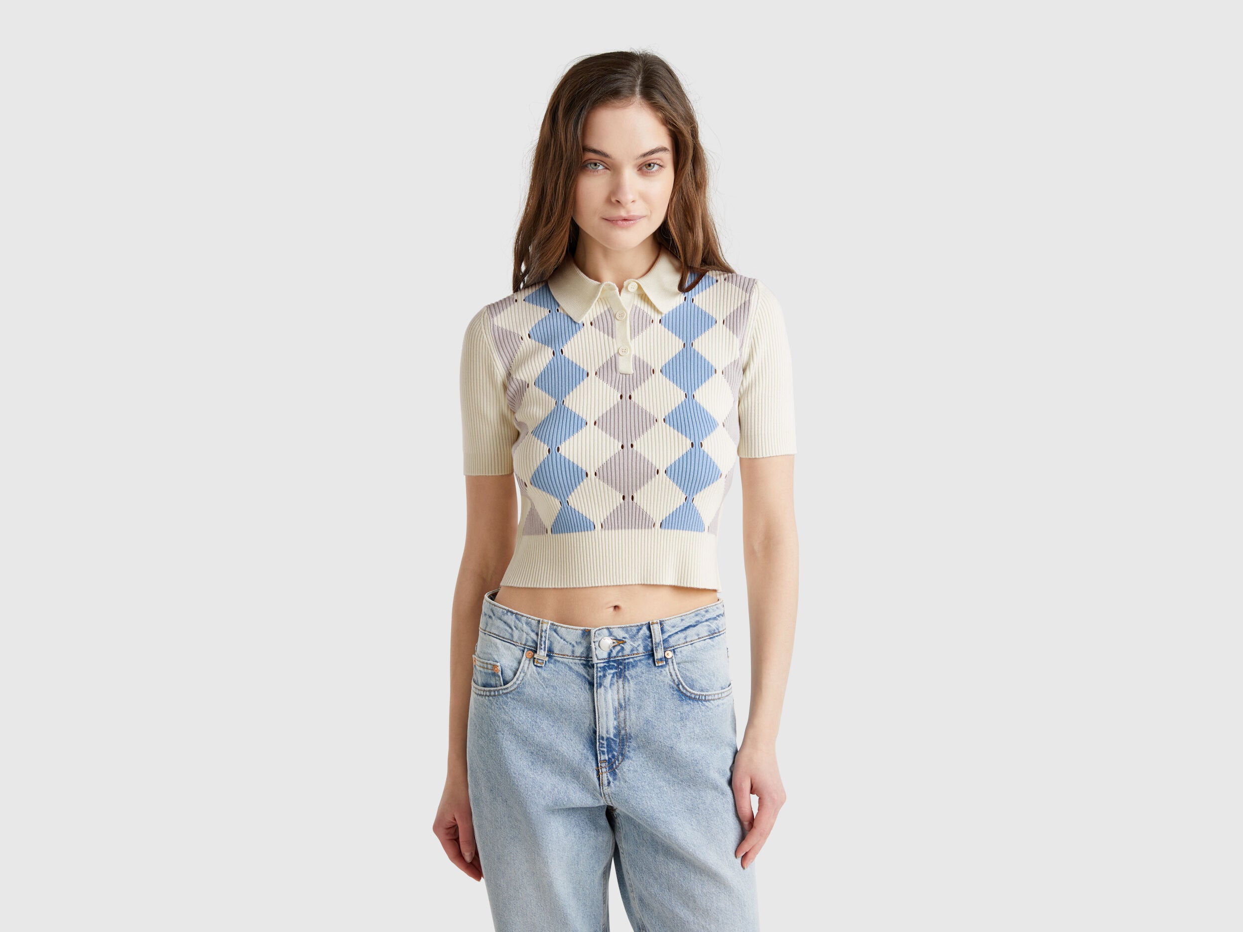 Benetton_Knit Polo with Diamond Inlay_124ME3019_674_01