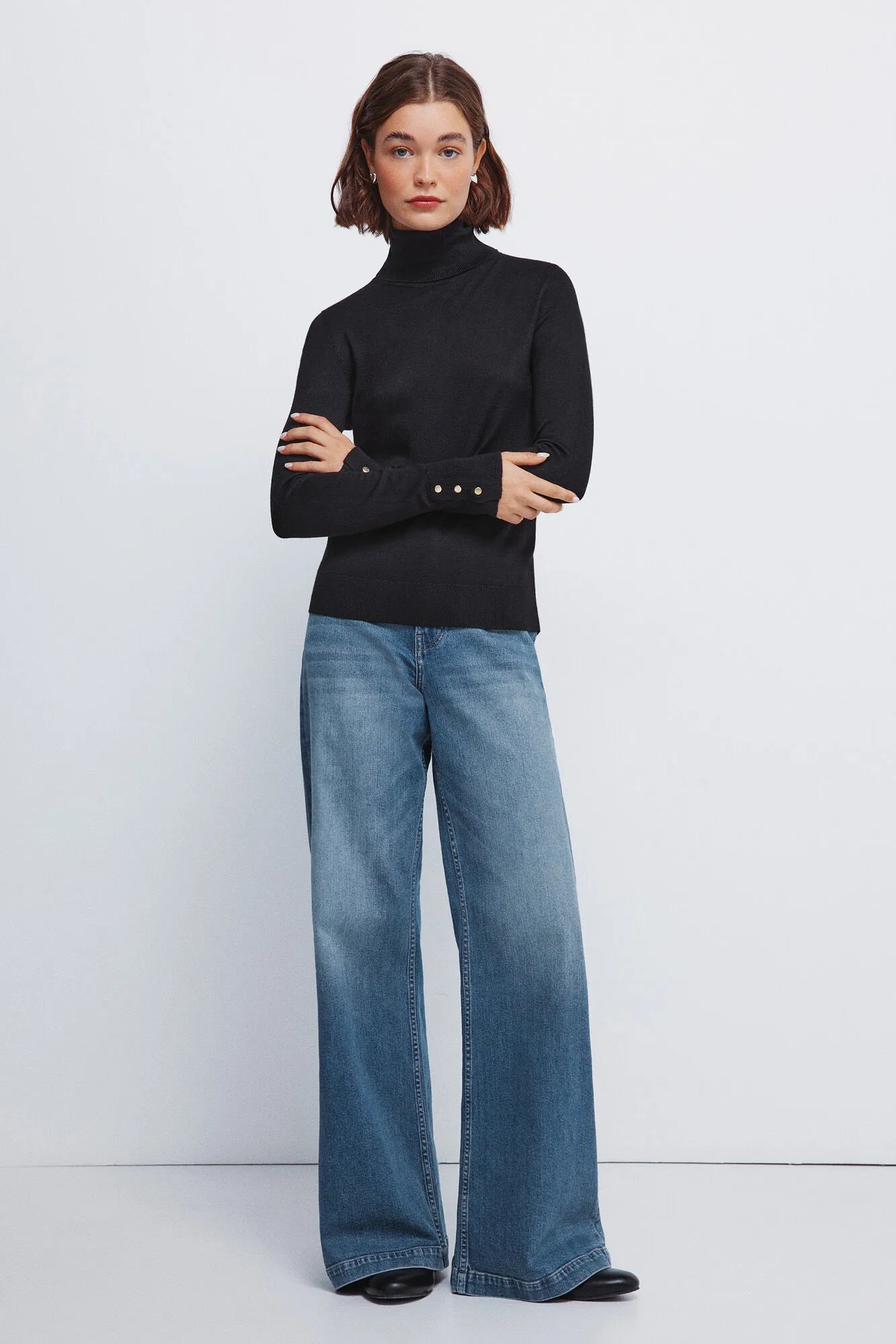 Springfield_black_High Neck Jumper with Buttons and Cuffs_1332580_01_03