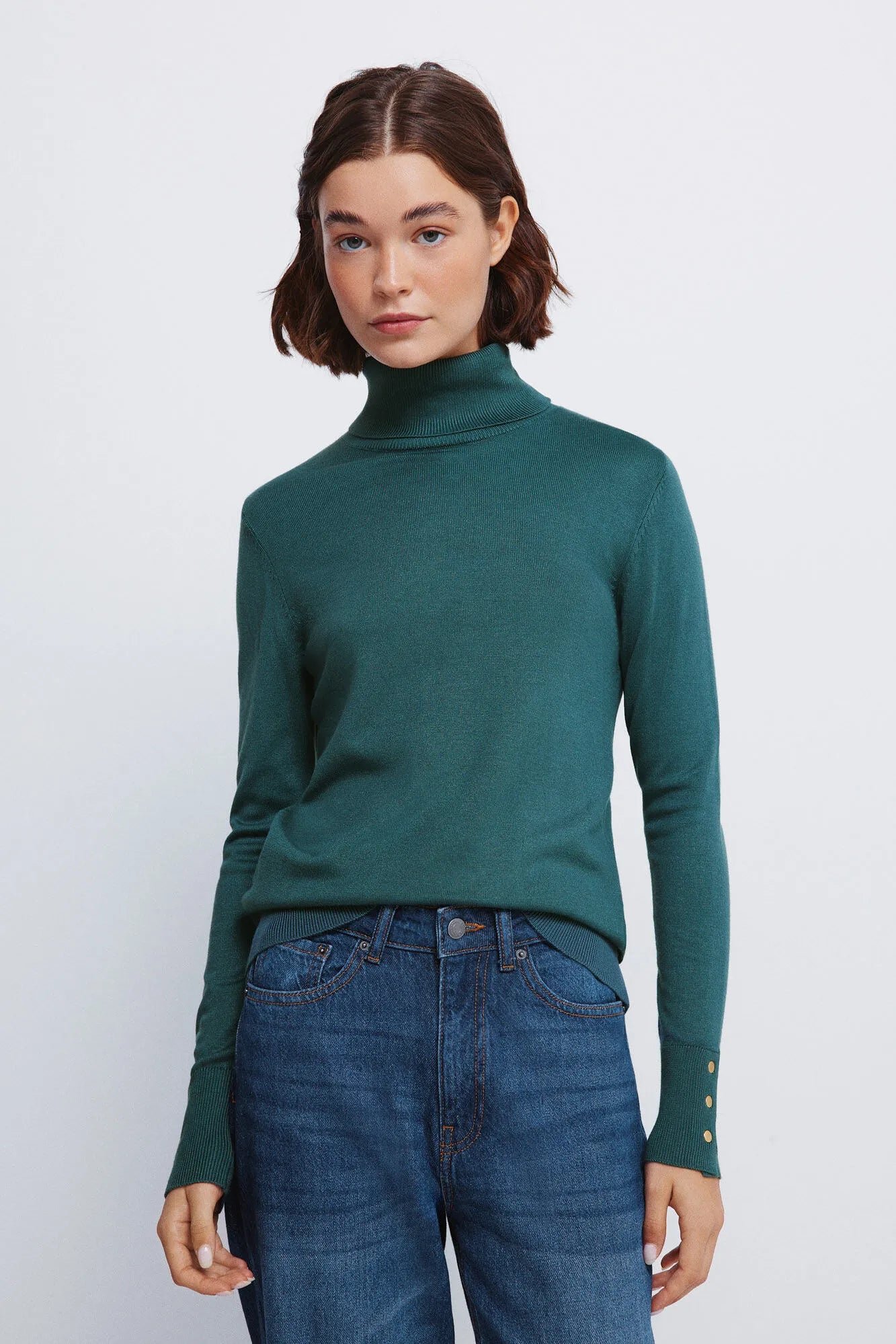 Springfield_black_High Neck Jumper with Buttons and Cuffs_1332580_27_01