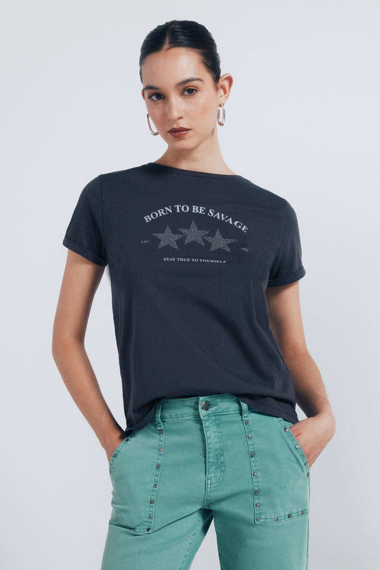Springfield_Charcoal_Grey_"Born To Be Savage" T-Shirt_1382498_40_02