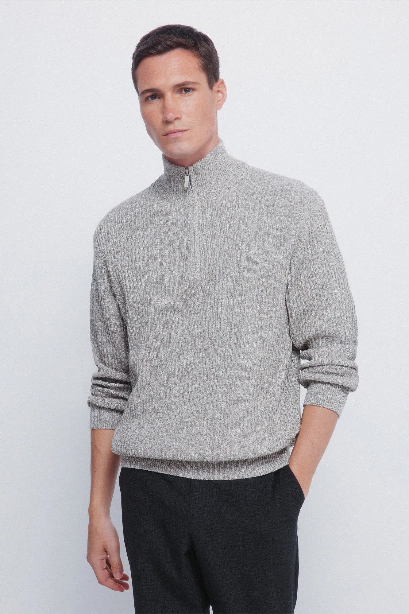 Springfield_Light Grey/Silver_Ribbed Zip Fastening Jumper_1402502_48_01