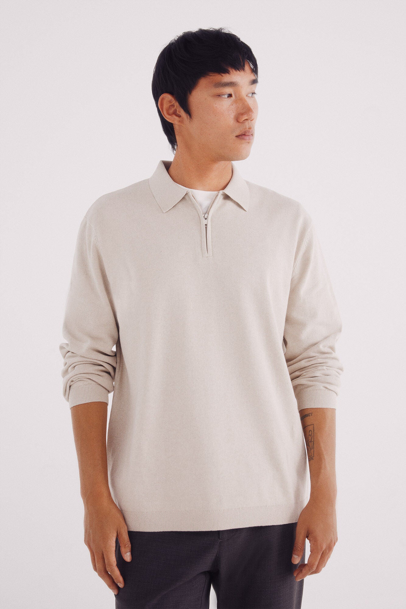 Springfield_Beige_Polo Shirt Neck Zip Fastening Jersey_1402514_38_03