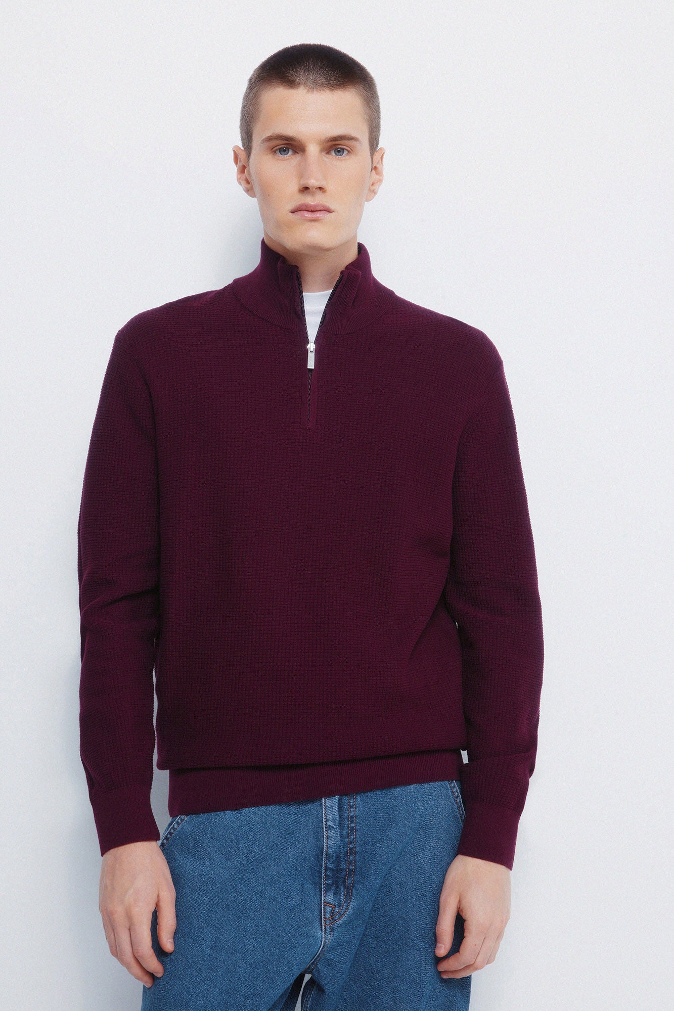 Springfield_Maroon_Plain Zip Fastening Jumper_1402519_69_01