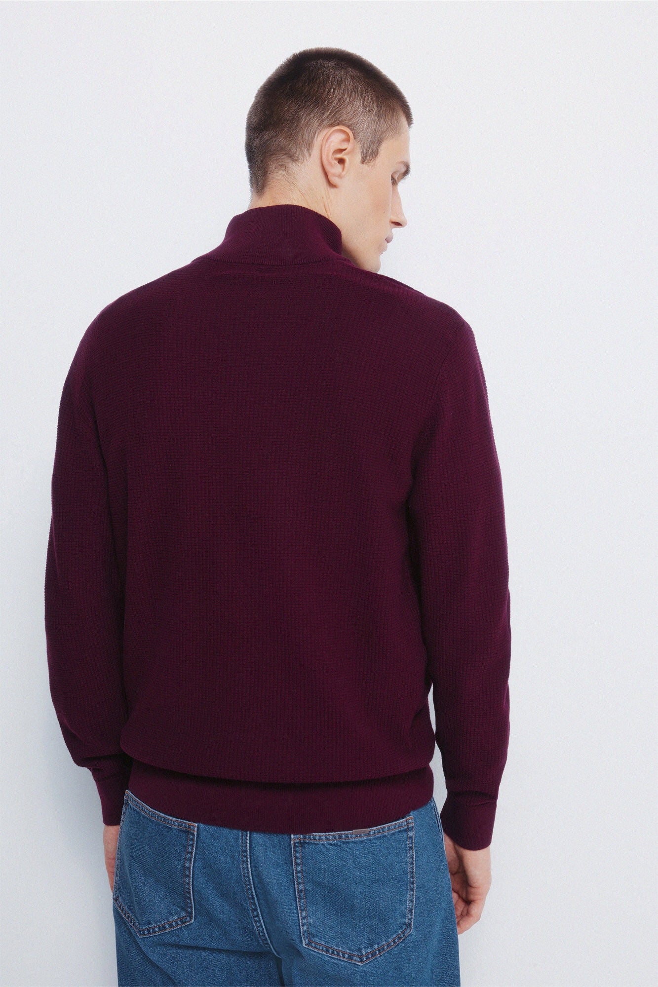 Springfield_Maroon_Plain Zip Fastening Jumper_1402519_69_03