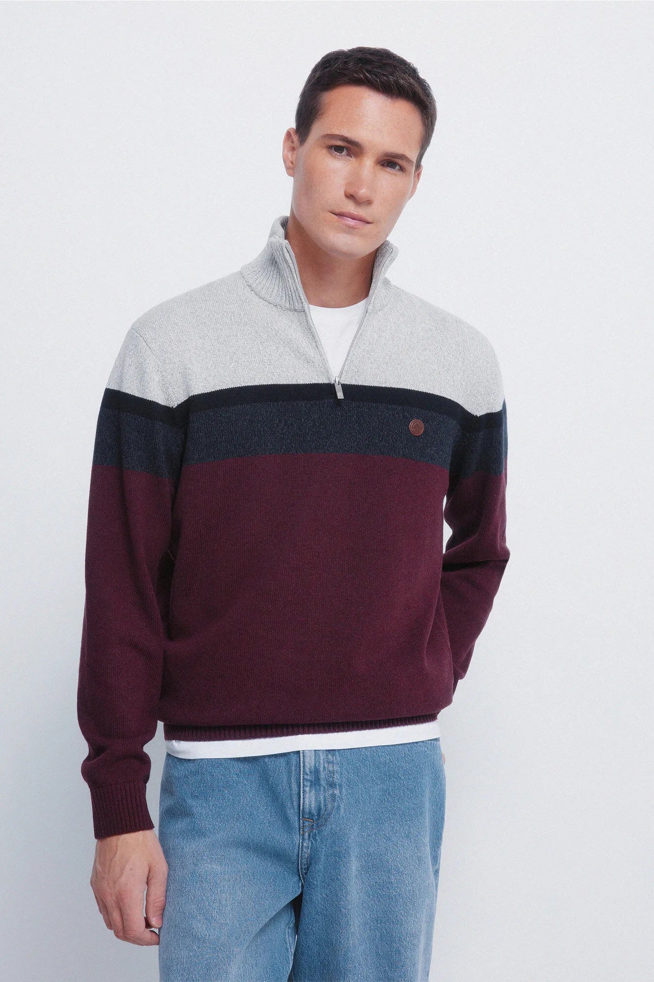 Springfield_Orange_Color Block Zip Fastening Jumper_1402530_67_01
