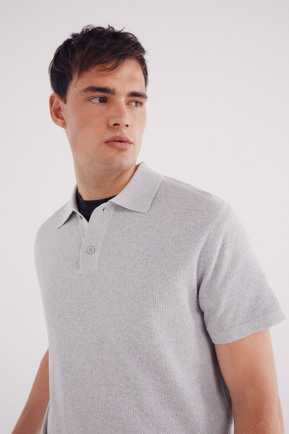 Springfield_Grey_Short Sleeve Jersey with Polo Shirt Neck Structure_1422868_44_02