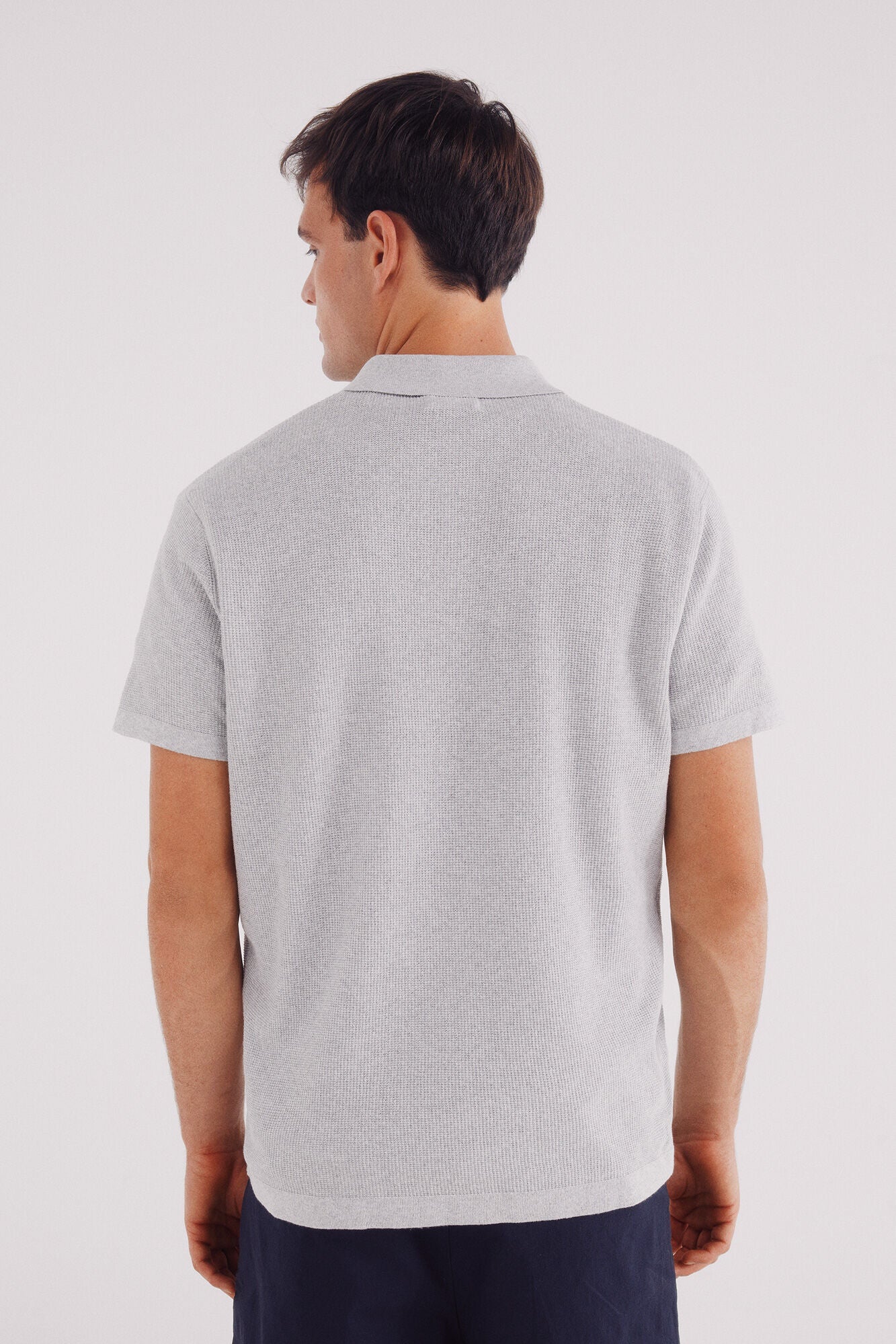 Springfield_Grey_Short Sleeve Jersey with Polo Shirt Neck Structure_1422868_44_04