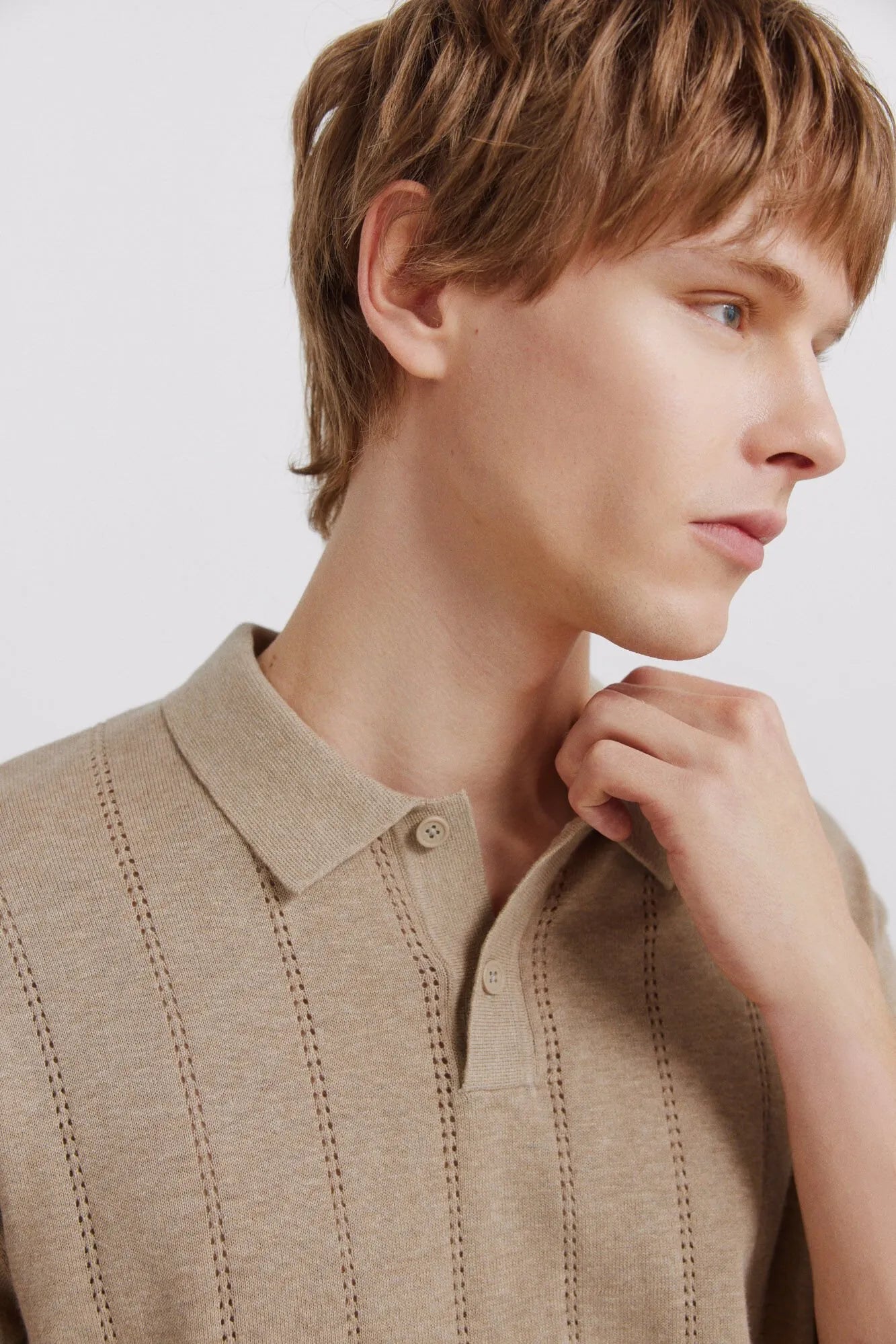 Springfield Brown Men Openwork Detail Polo Shirt SKU: 1423139_35 Image 03