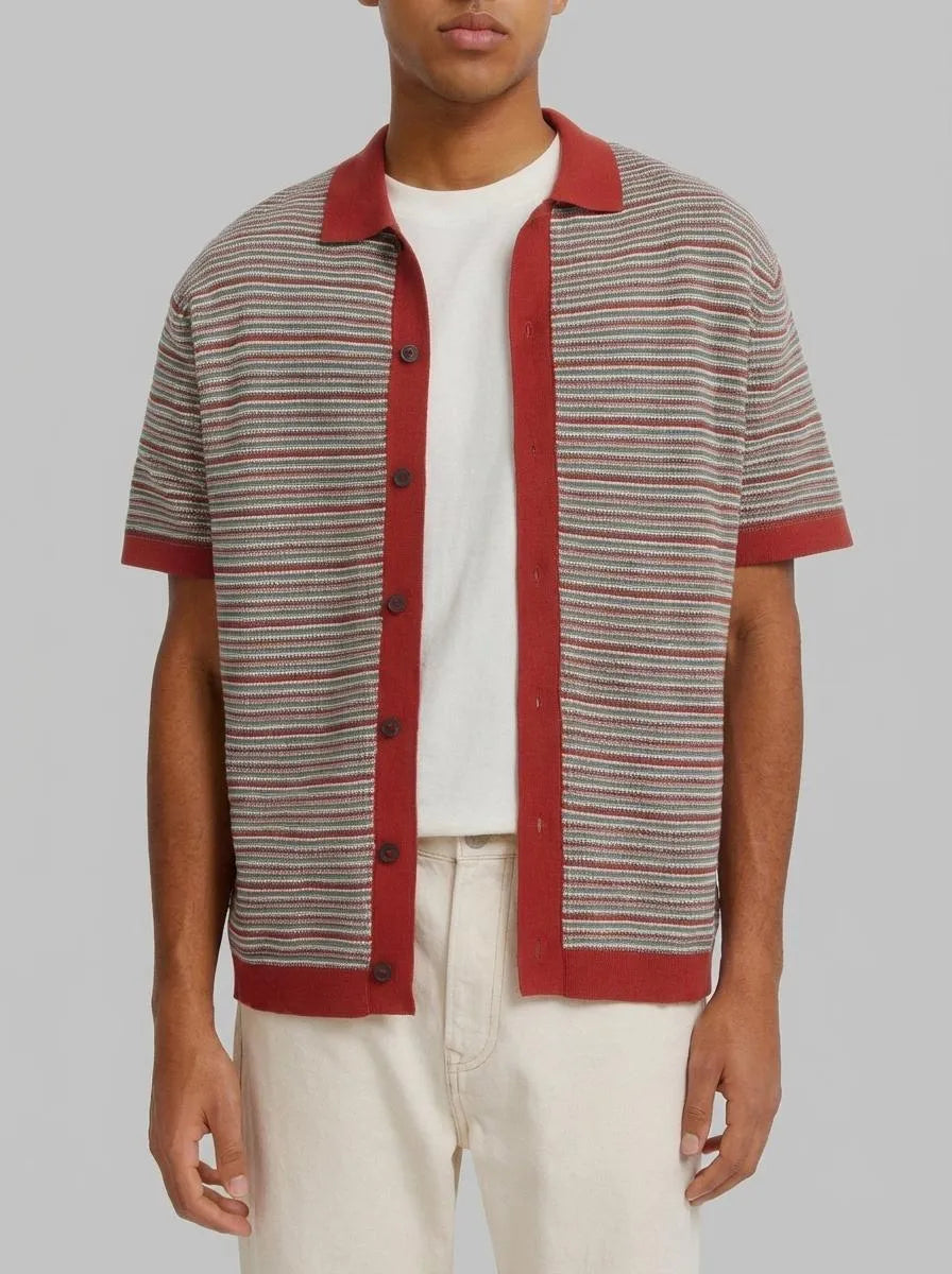 Springfield Orange Men Short Sleeve Link Structure Cardigan SKU: 1423140_65 Image 00