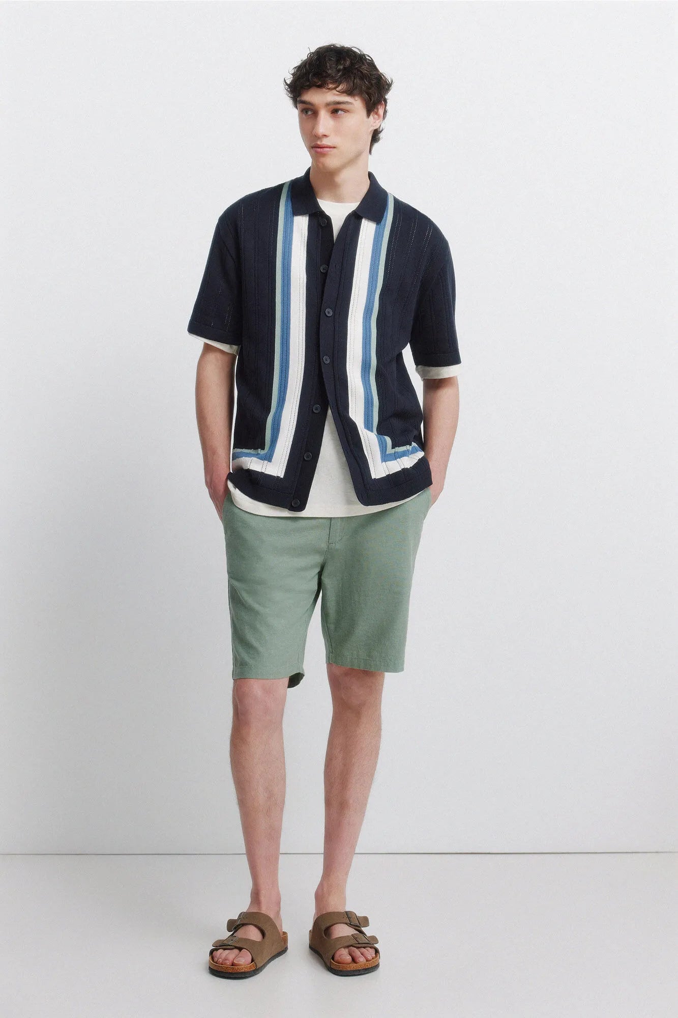 Springfield 0 Men Vertical Striped Short Sleeve Cardigan SKU: 1423160_11 Image 03