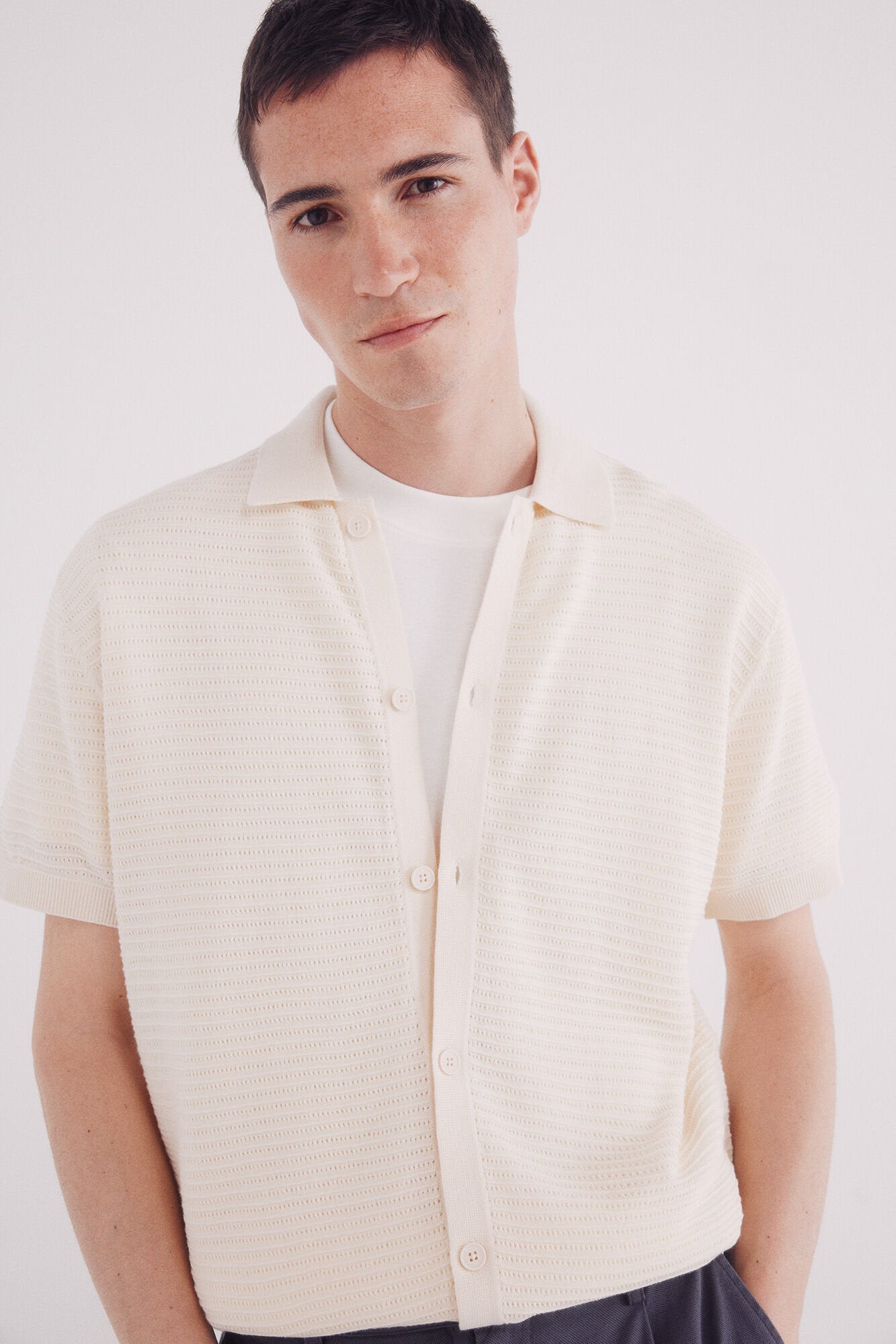 Springfield_Short Sleeve Neck Polo Shirt Neck Cardigan_1429173_97_02