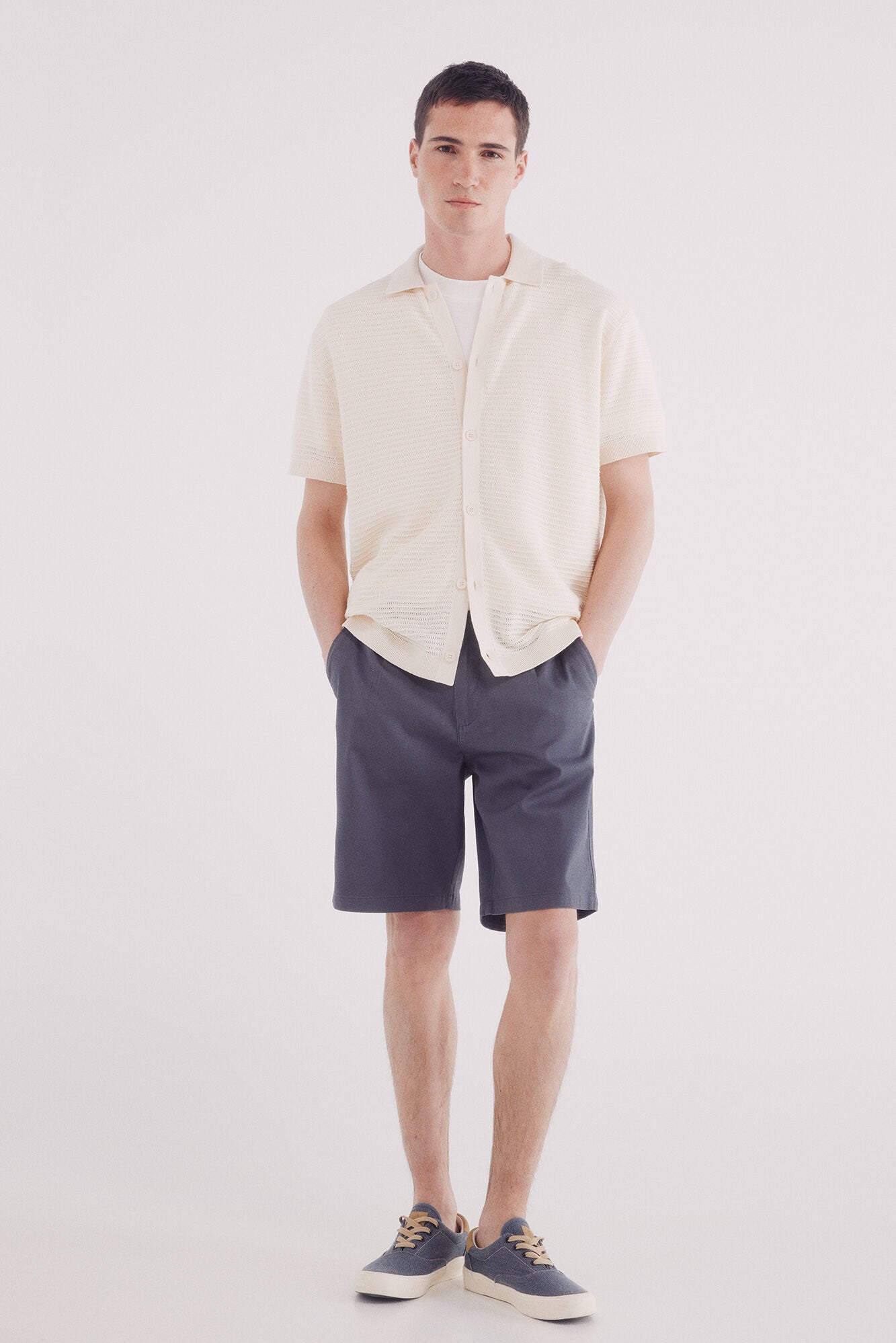 Springfield_Short Sleeve Neck Polo Shirt Neck Cardigan_1429173_97_03