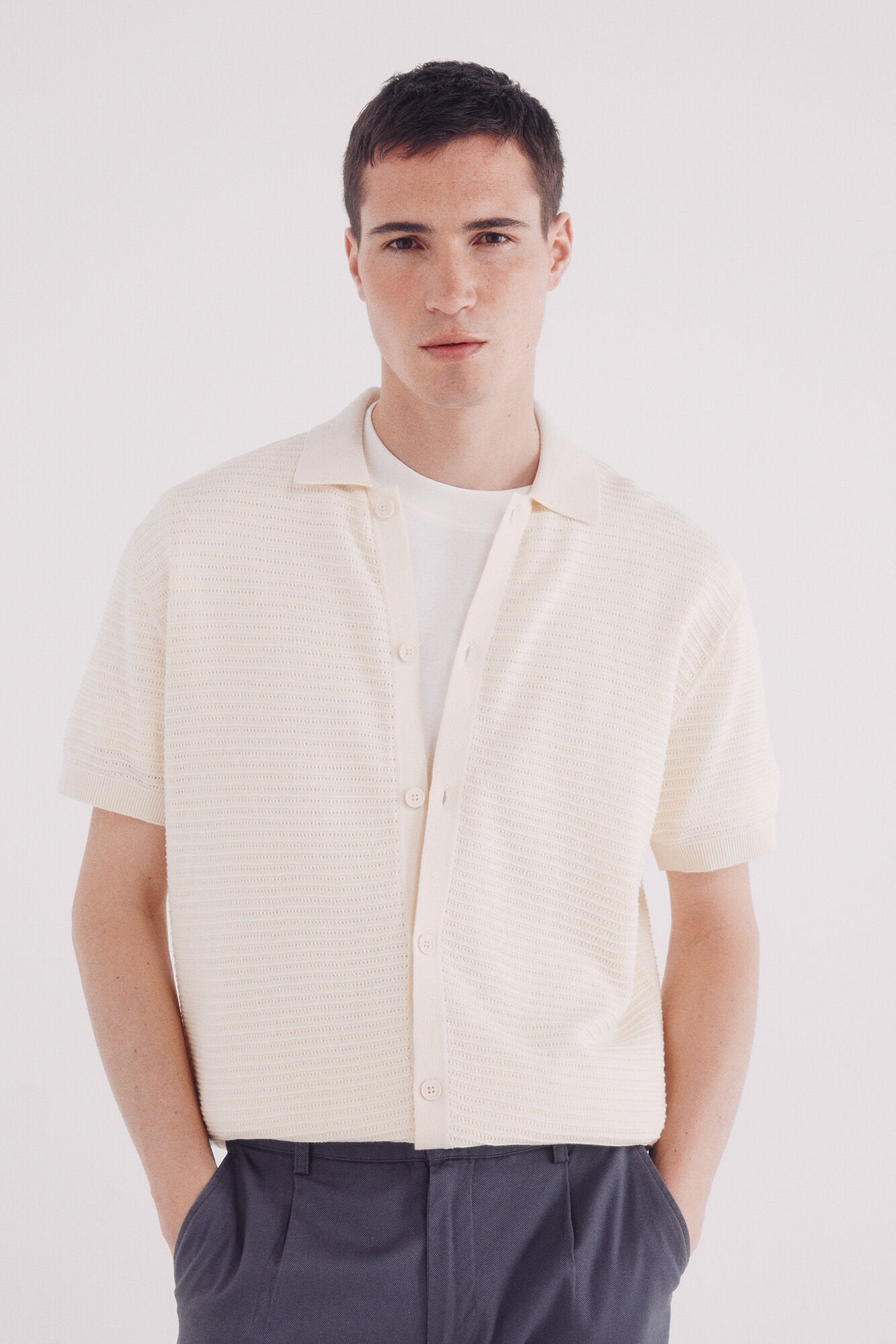 Springfield_Short Sleeve Neck Polo Shirt Neck Cardigan_1429173_97_04