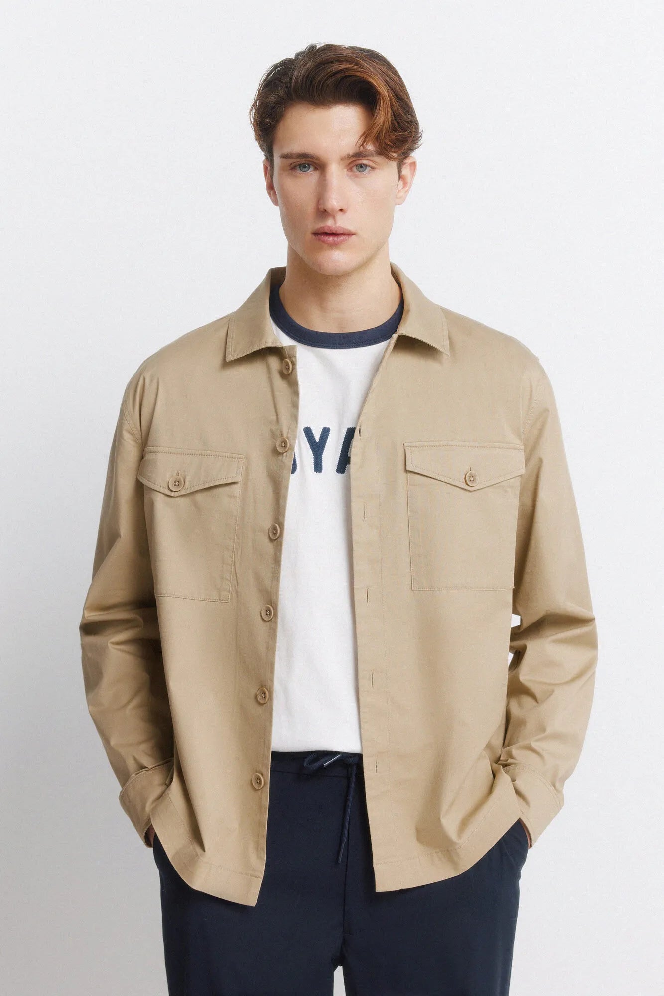 Springfield Beige Men Lightweight Pockets Overshirt Fit Overshirt SKU: 1503549_51 Image 03
