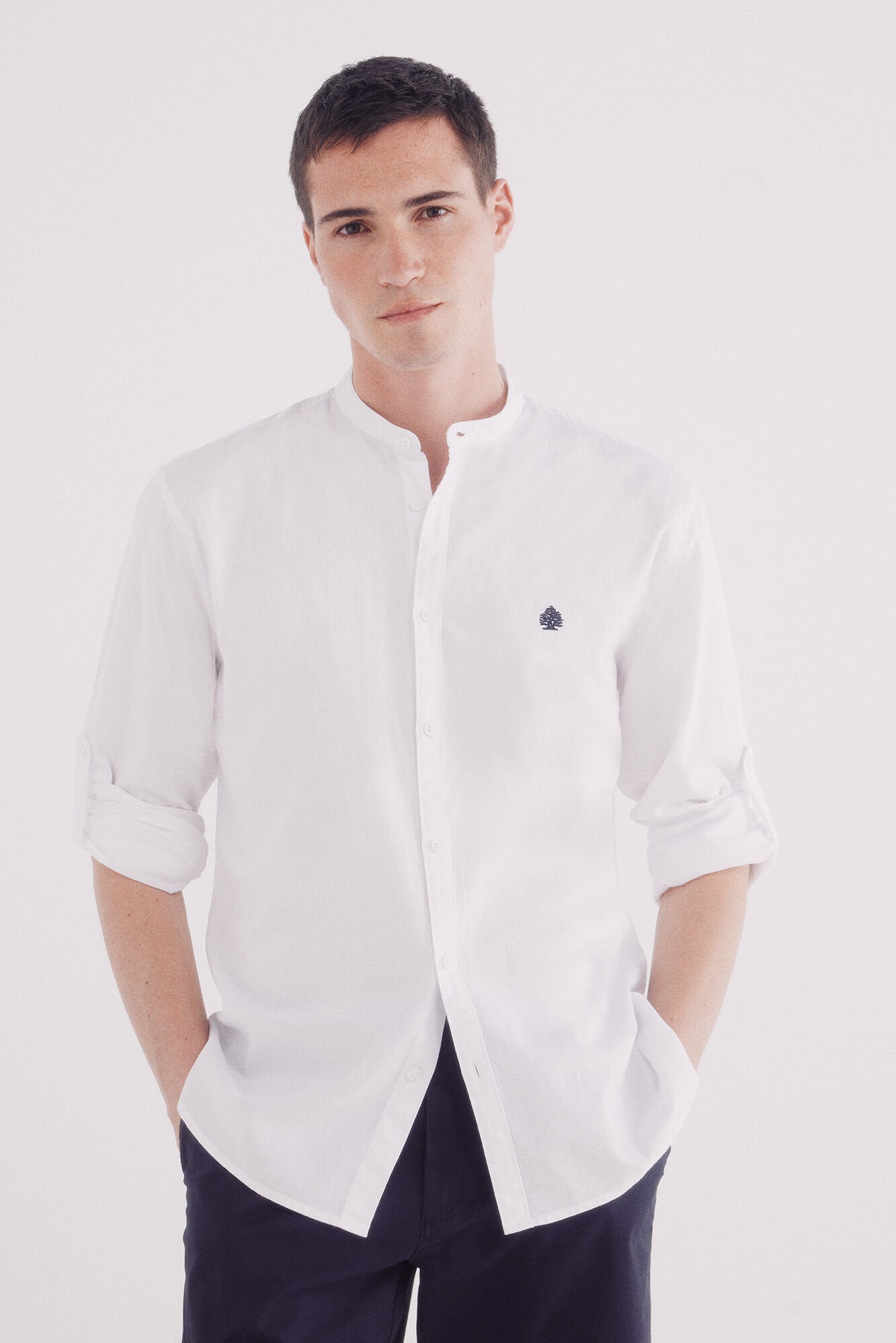 Springfield_Two-Tone Structured Mao Shirt_1509826_99_01