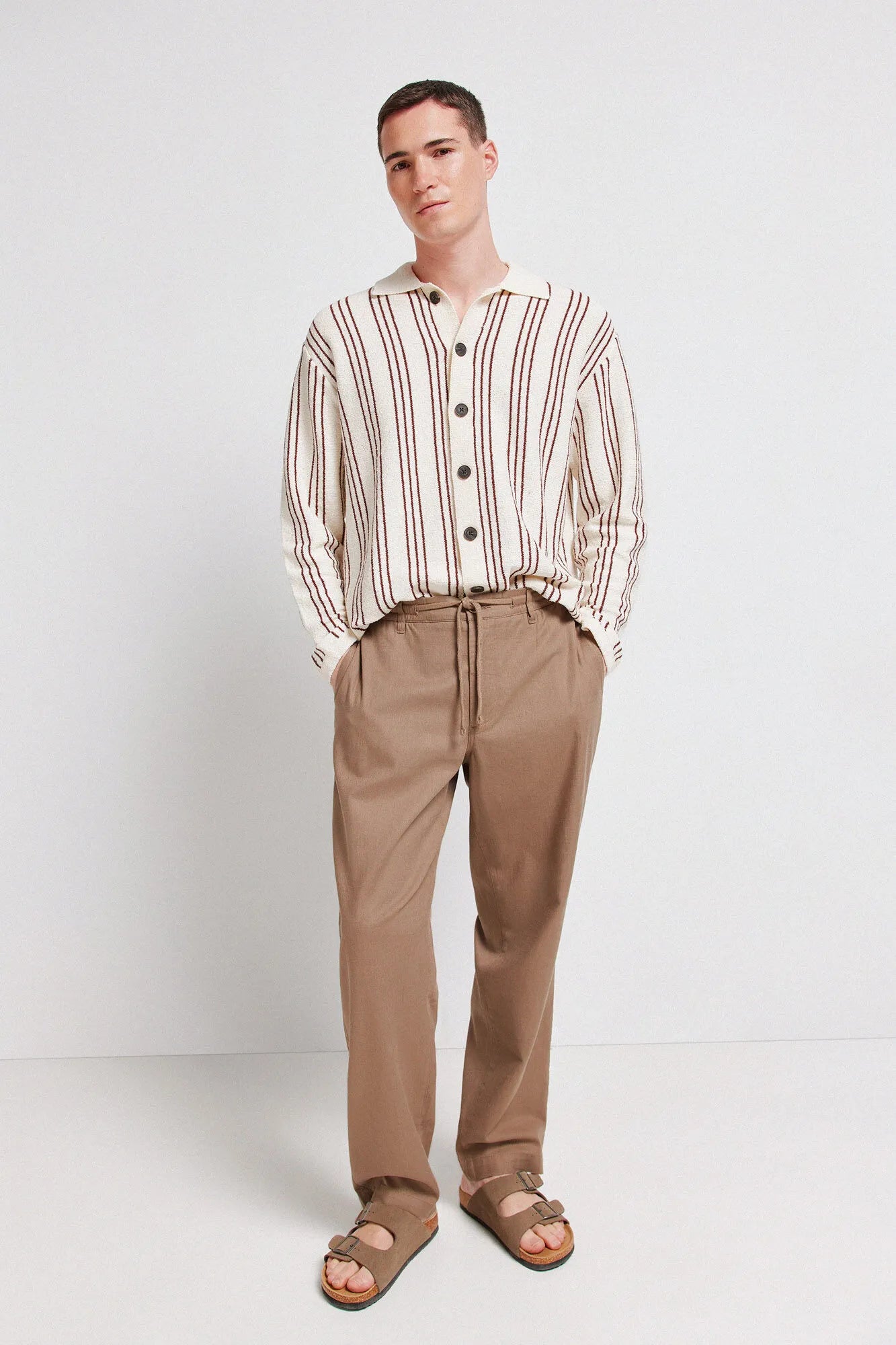 Springfield Brown Men Dobby Straight Fit Trousers SKU: 1553715_35 Image 01