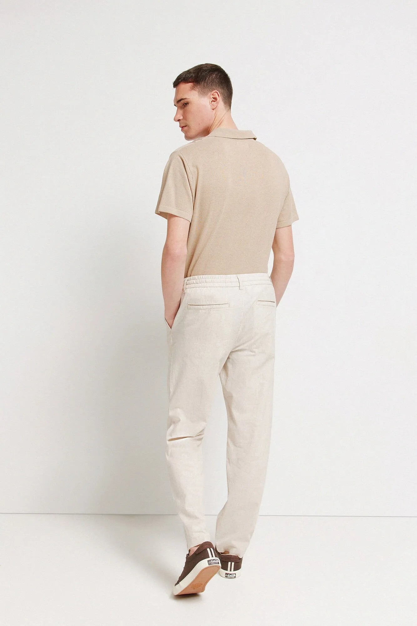 Springfield Beige Men Linen Comfort Fit Chinos SKU: 1553717_51 Image 05