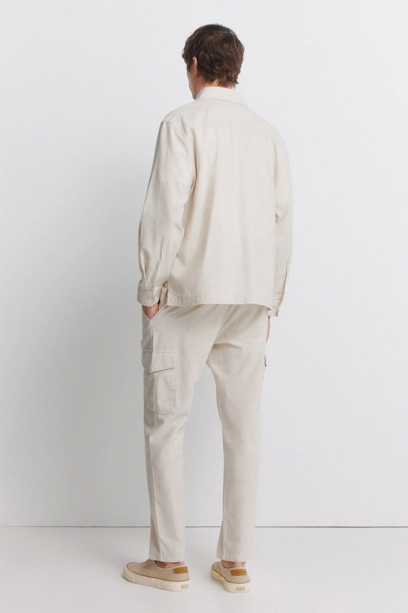 Springfield Beige Men Linen Cargo Slim Fit Trousers SKU: 1553718_51 Image 04