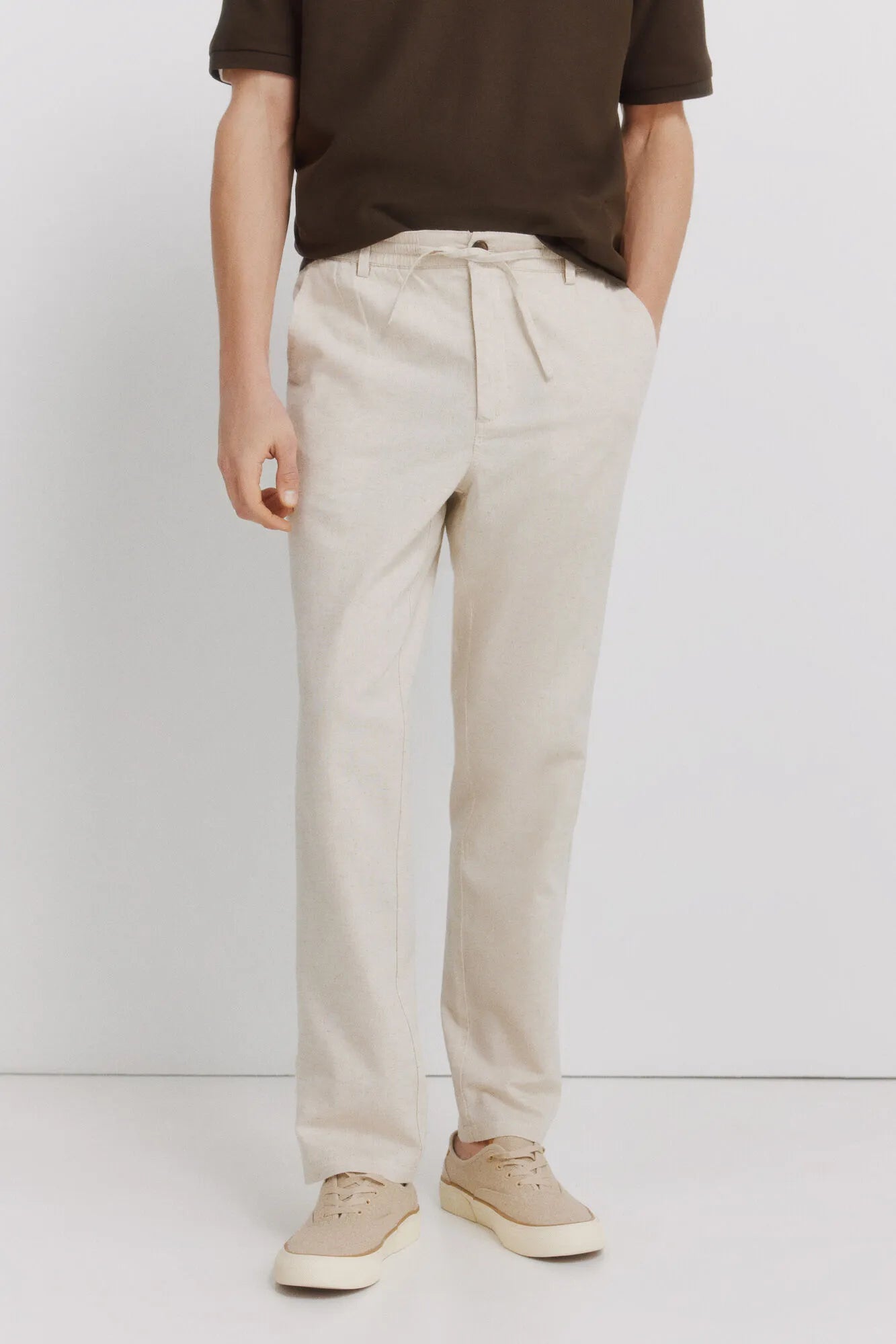 Springfield White Men Linen Comfort Fit Chinos SKU: 1553735_97 Image 02