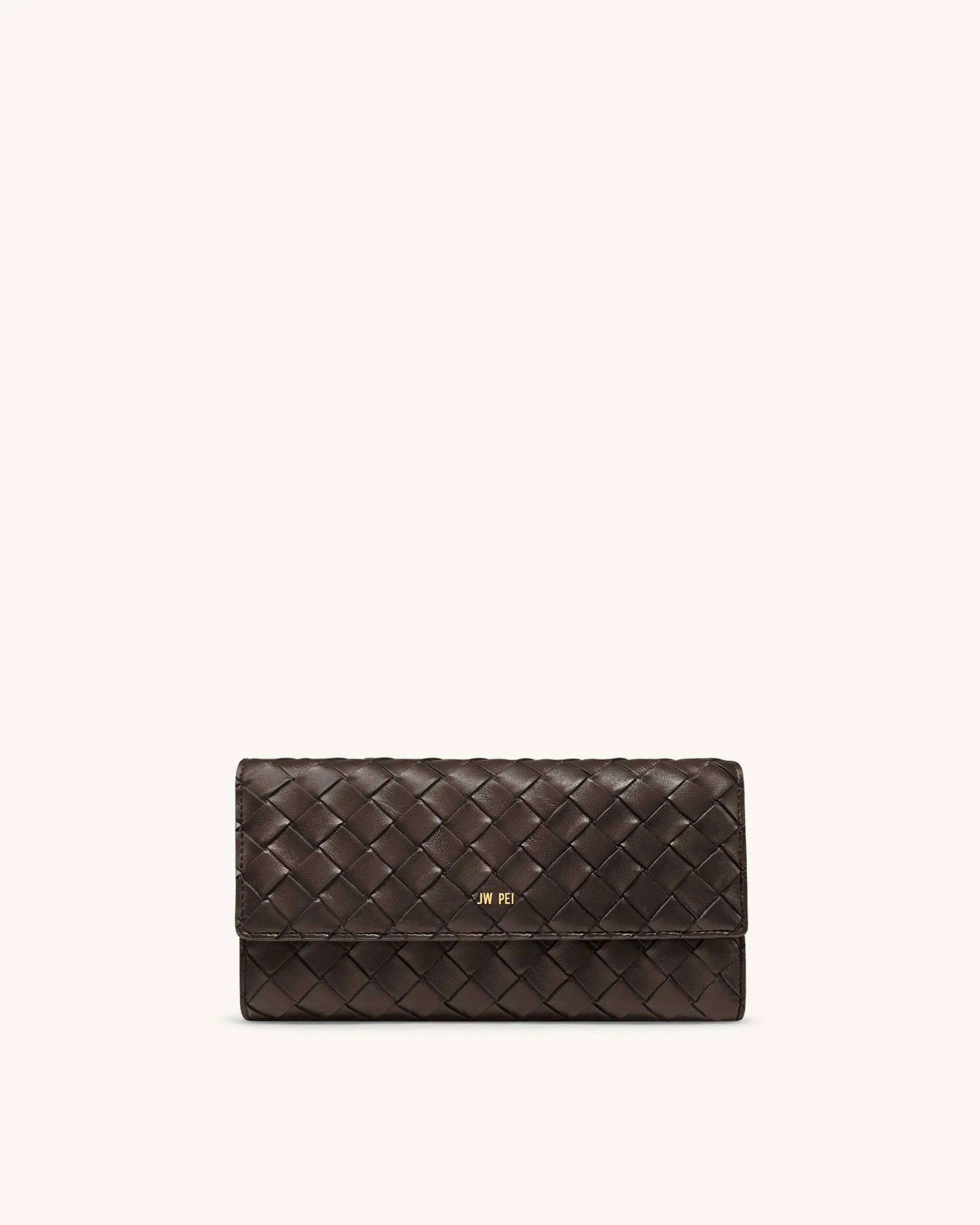 JW PEI Chocolate Women Woven Texture Flap Wallet SKU: 156-32_Chocolate Image 01
