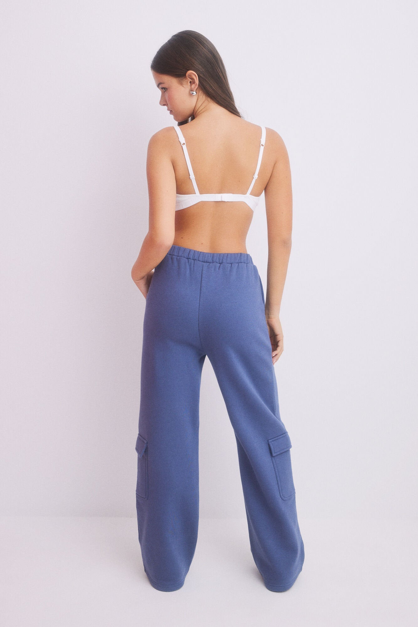 Blue Plush Cargo Flare Pants_1678005_11_06