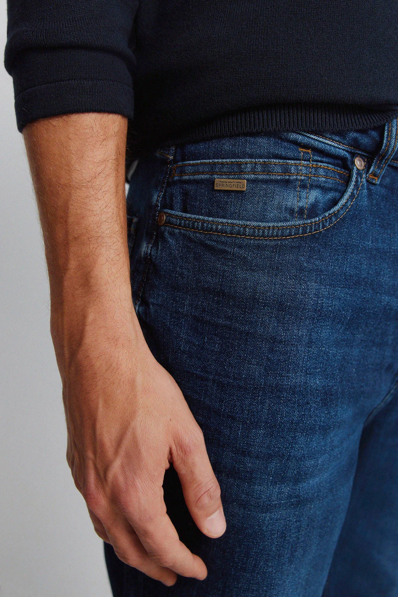 Springfield Blue Men Dark Wash Slim Fit Jeans SKU: 1753225_11 Image 04